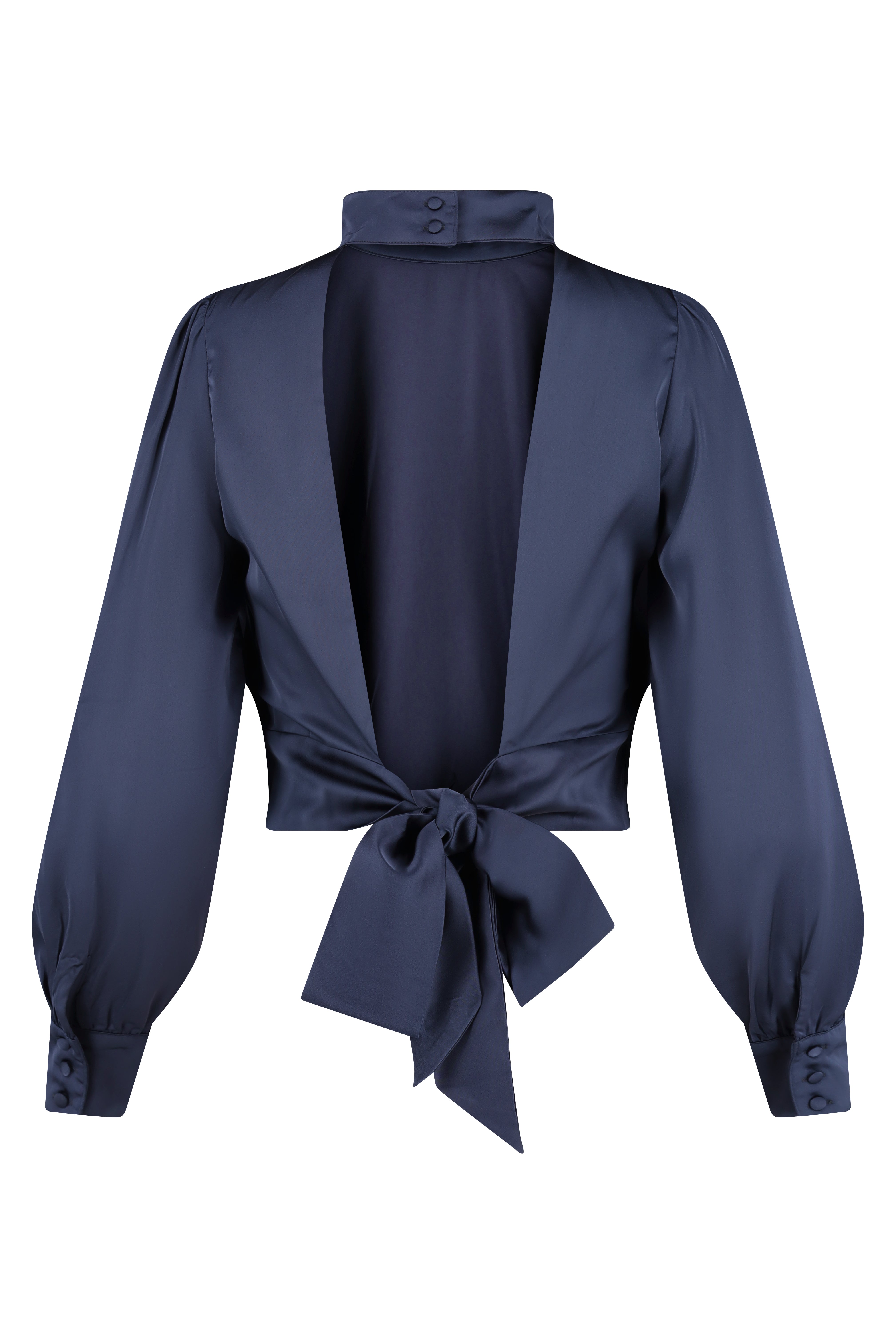 Satin Open-Back Tie Top - Navy