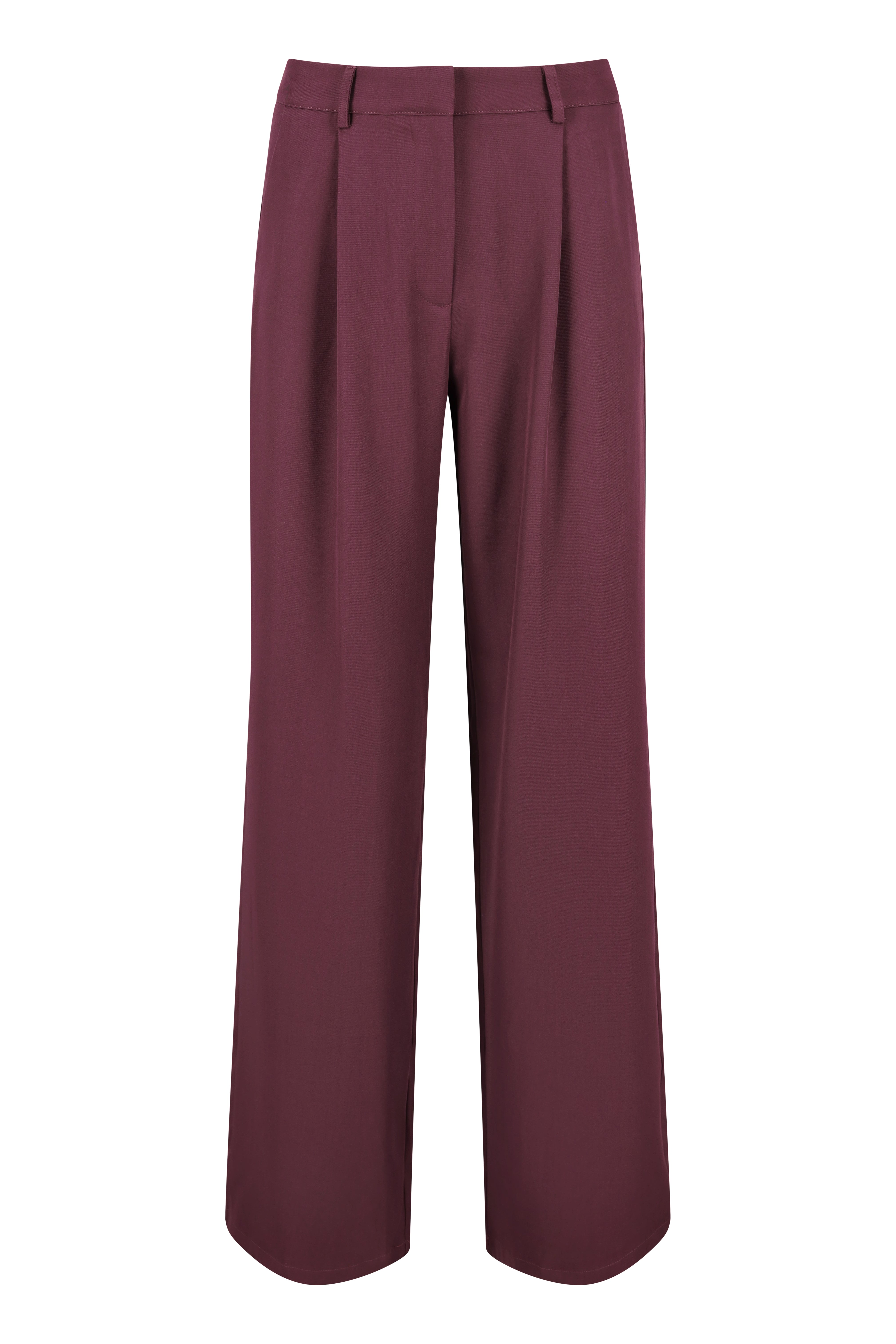 Refined Wide Leg Pleated Pantalon - Aubergine