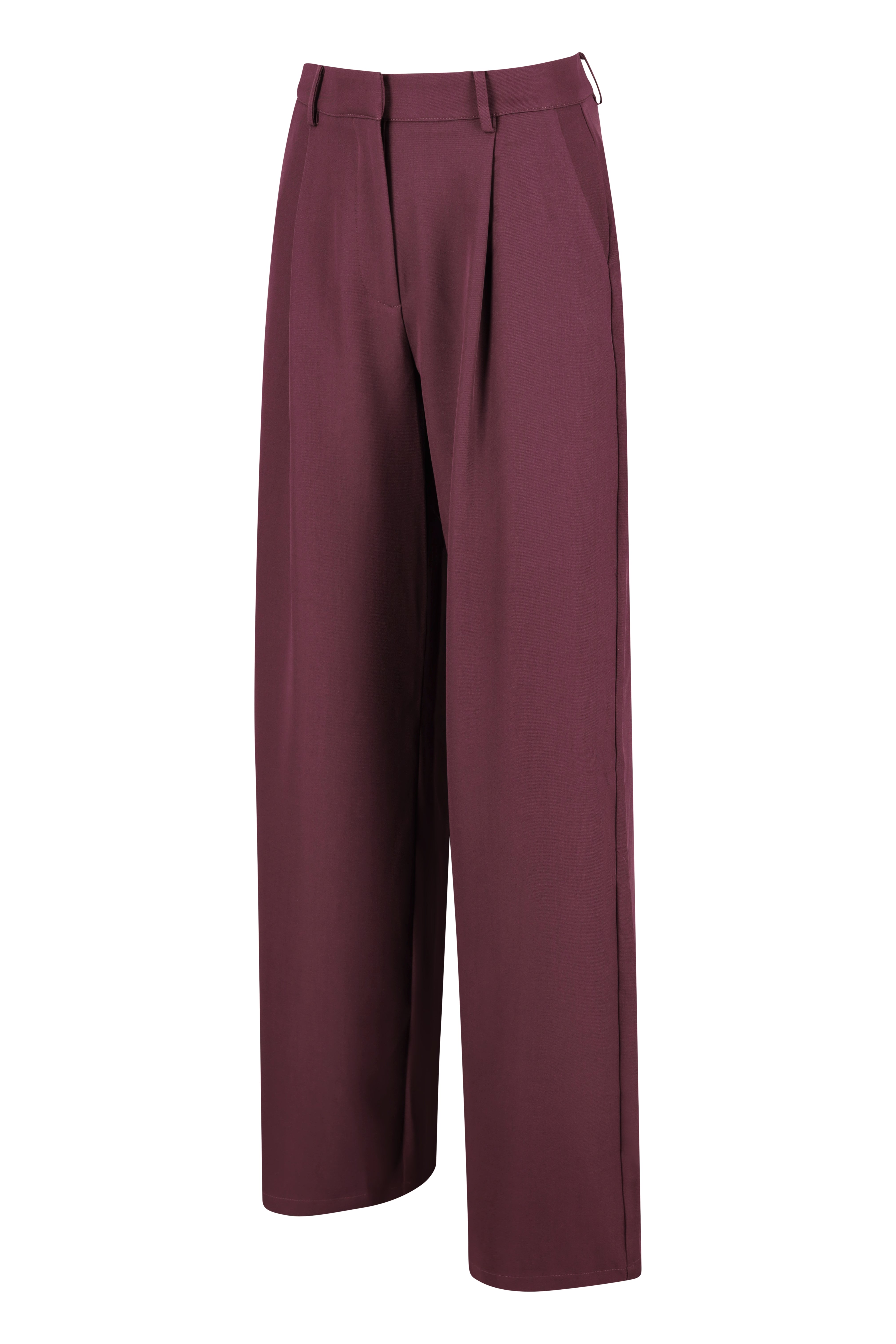 Refined Wide Leg Pleated Pantalon - Aubergine