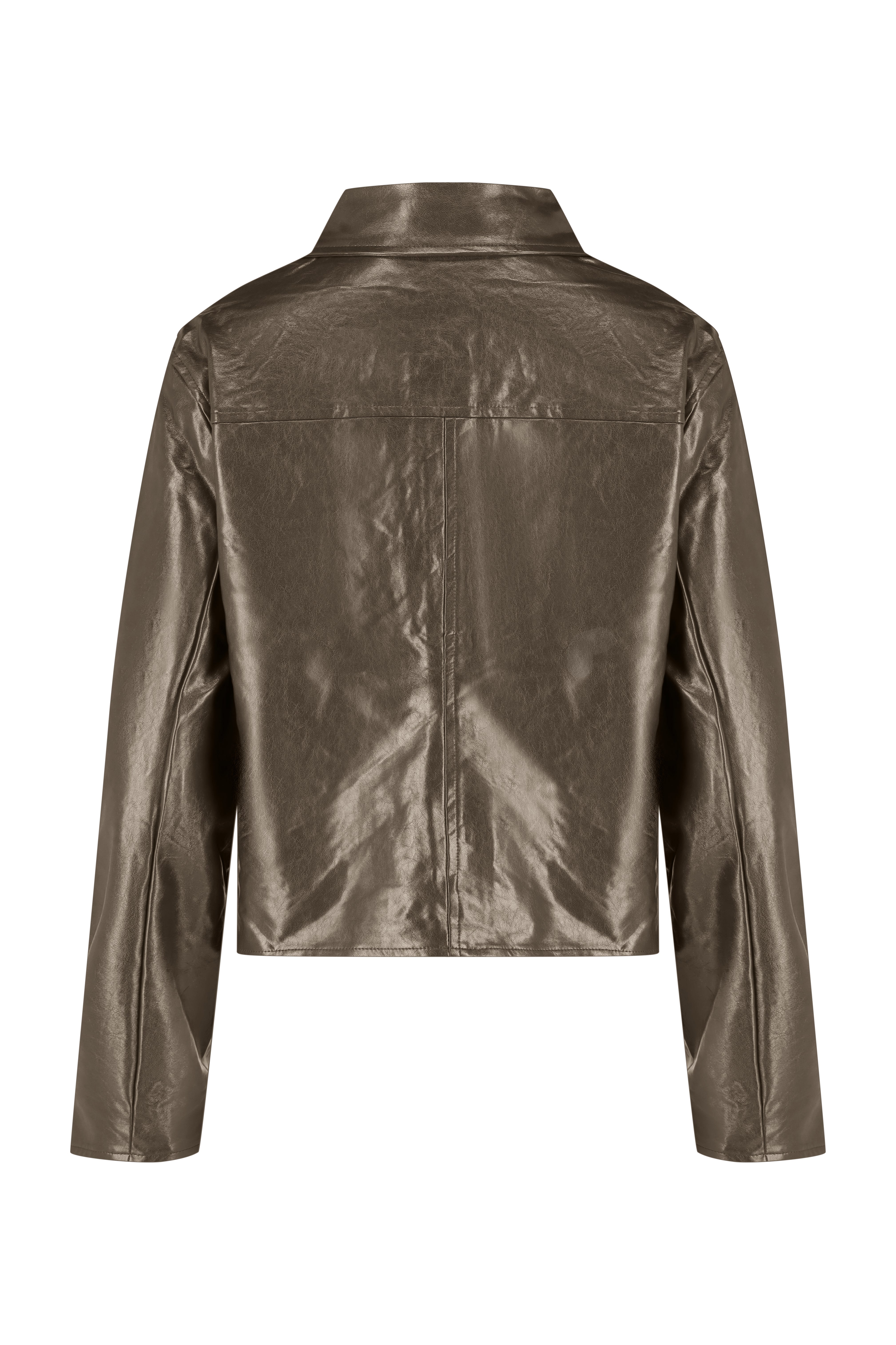 Lined Faux Leather Jacket - Khaki