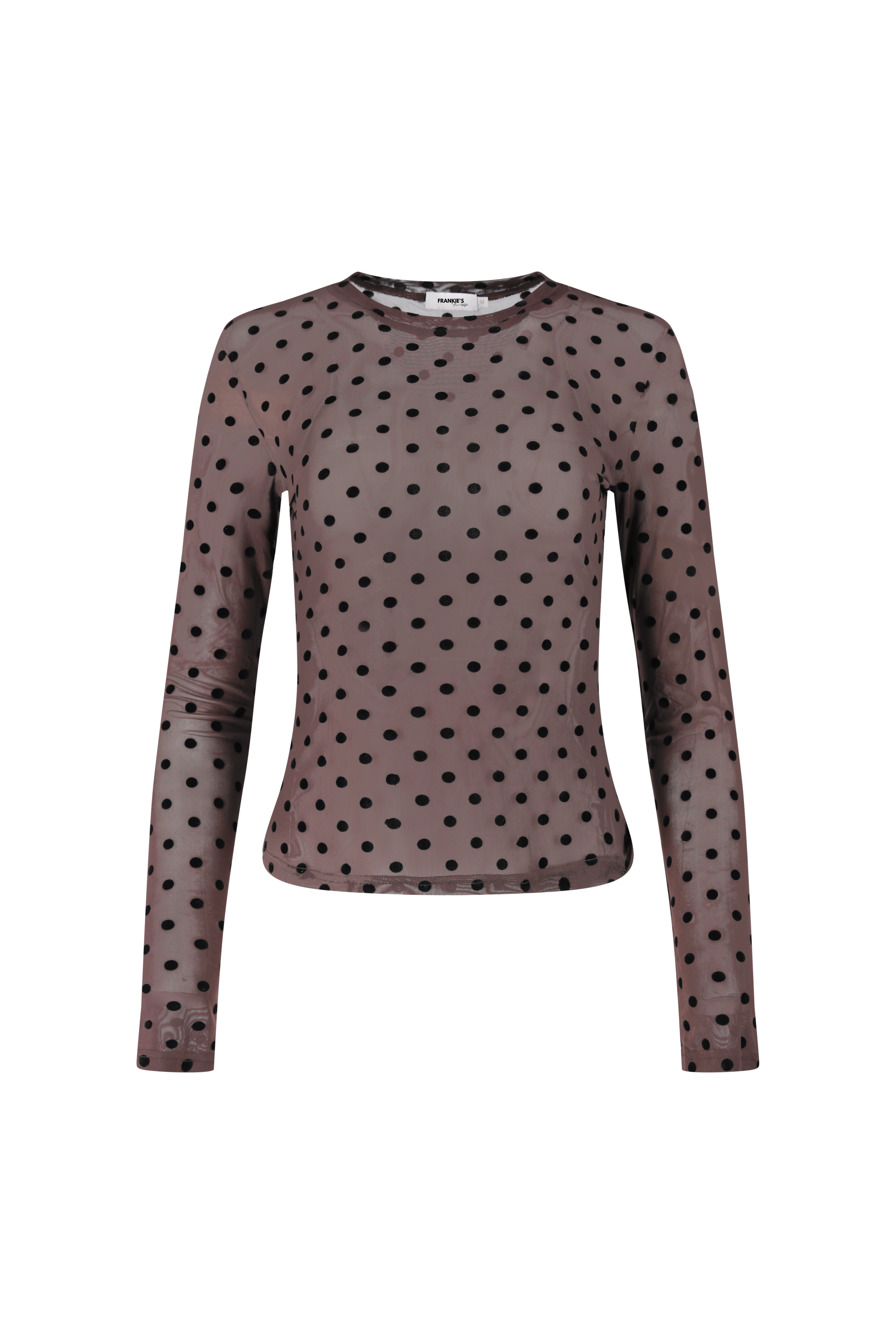 Mesh Polkadot Long Sleeve Top - Brown