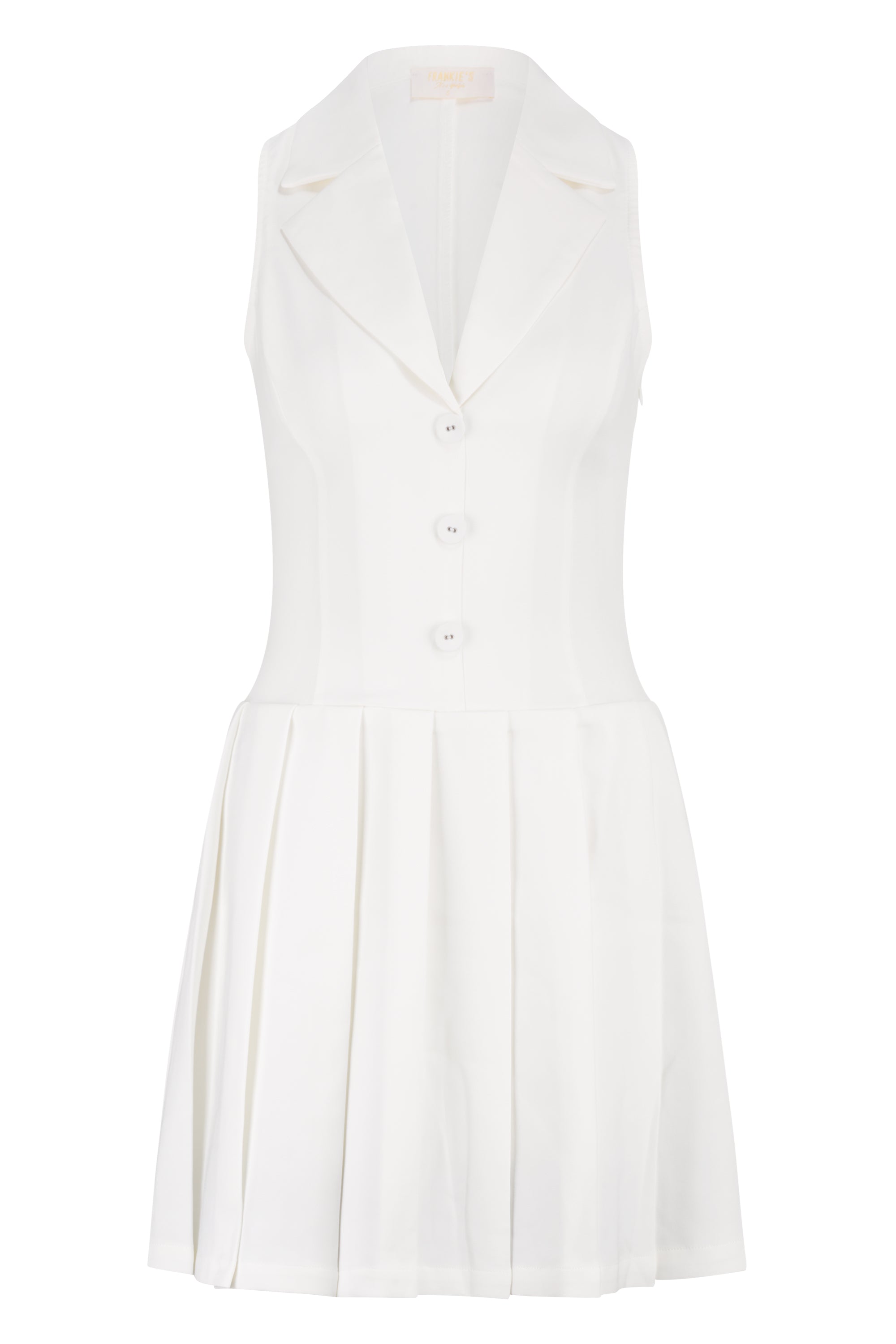 Sleeveless Ibiza pleated waistcoat dress white