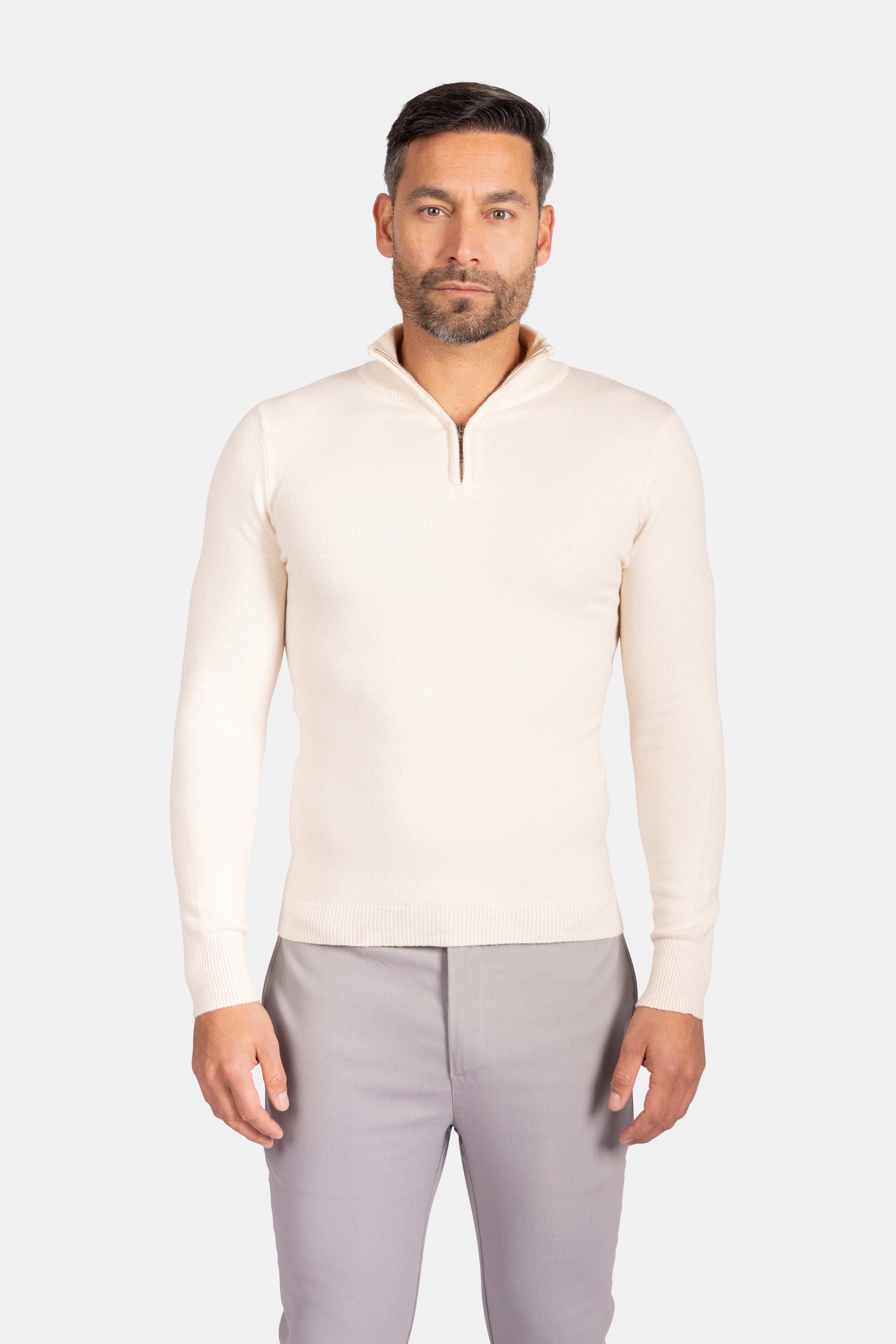 Quarter Zip Knit Sweater - White