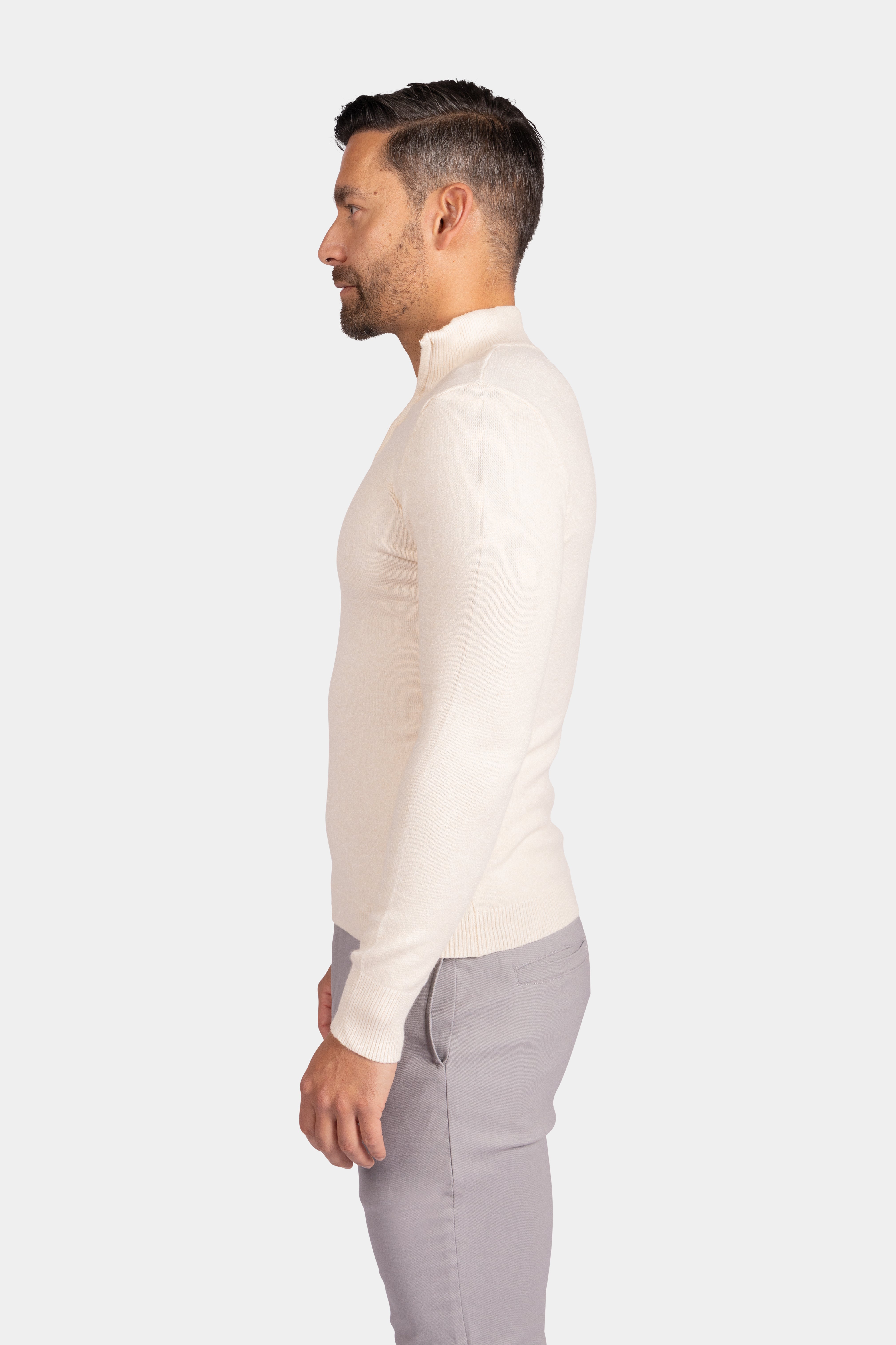 Quarter Zip Knit Sweater - White