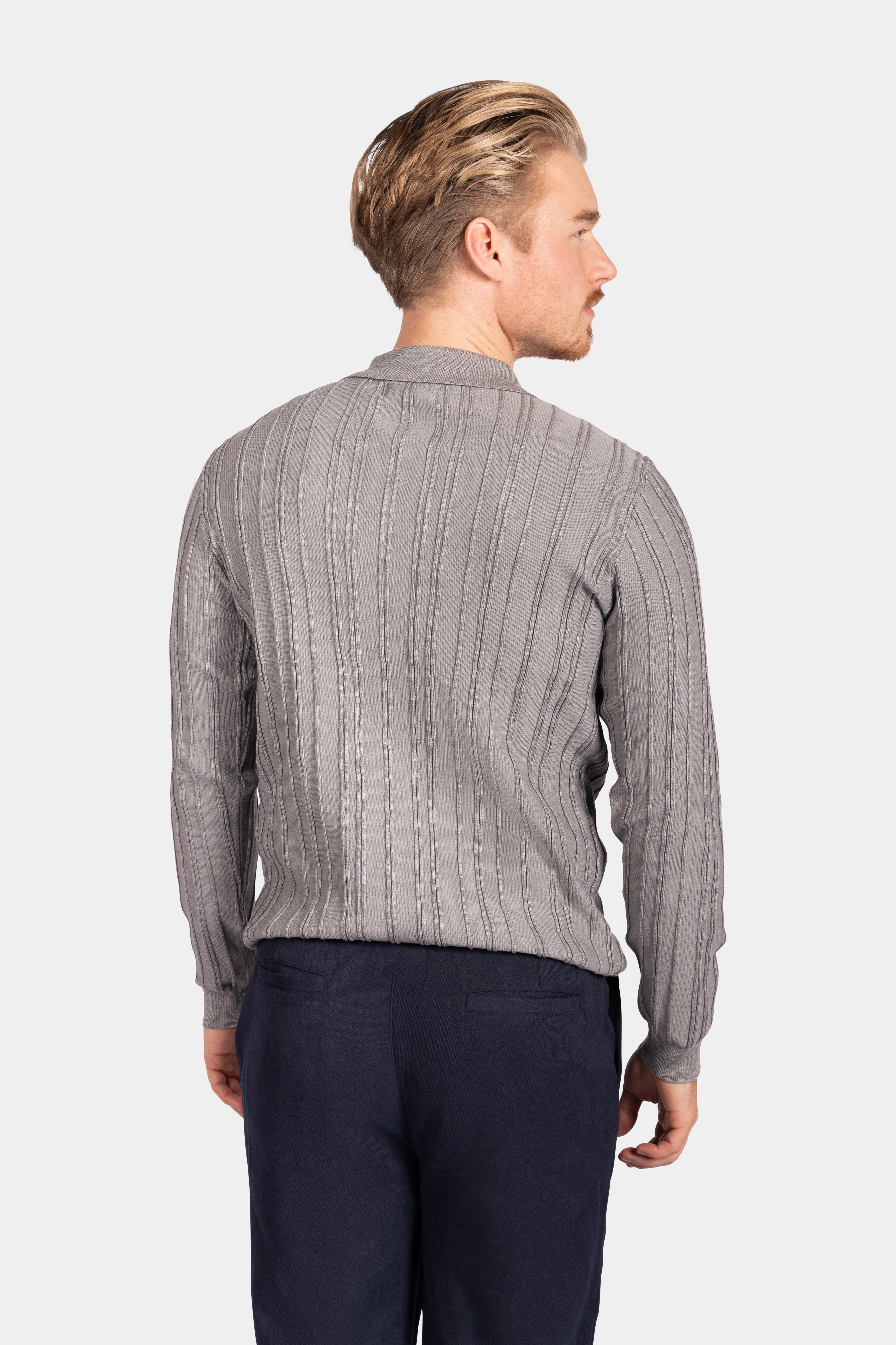 Ribbed Knit Polo - Grey
