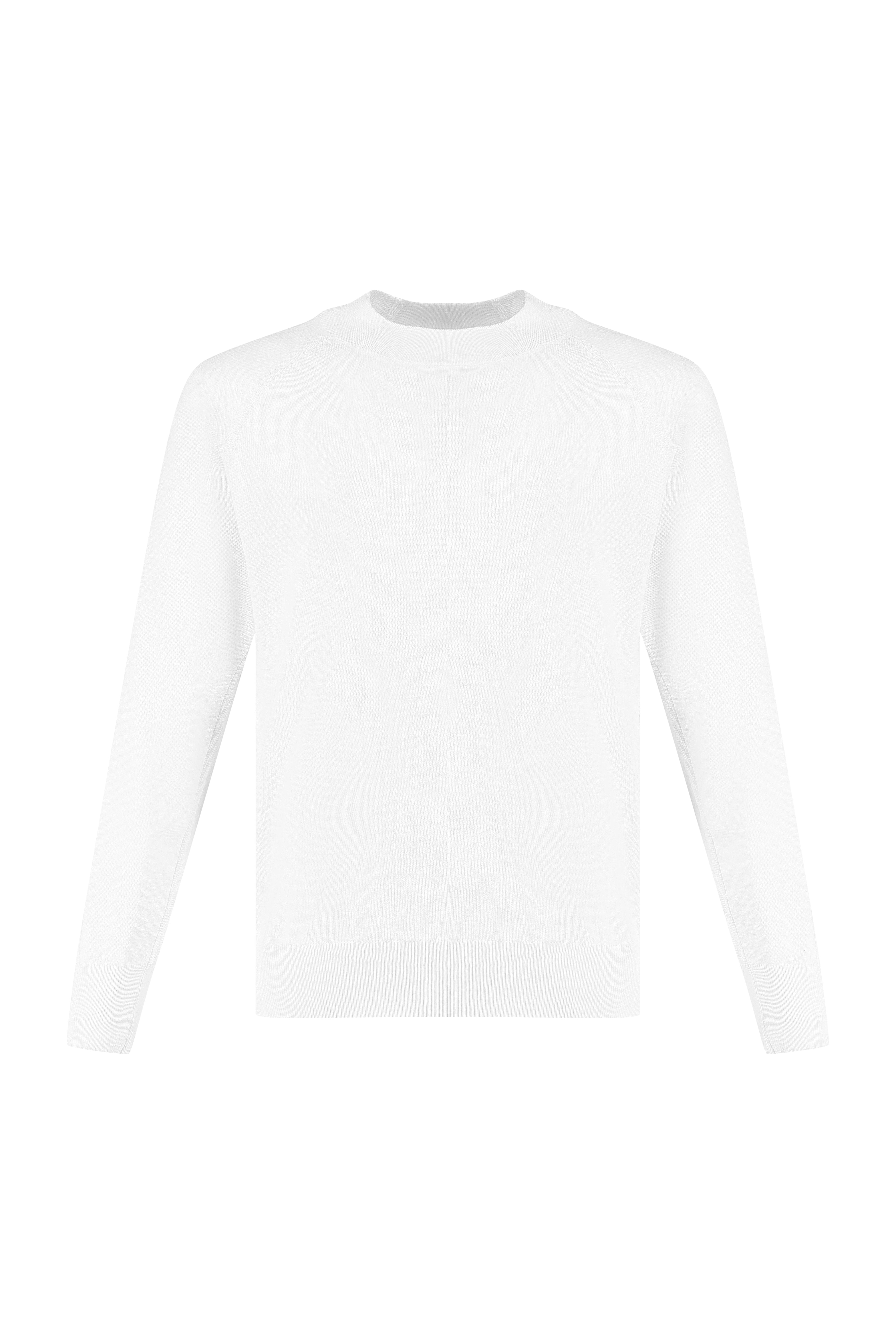 Crewneck Knitwear, Plain with Raglan Sleeve - White