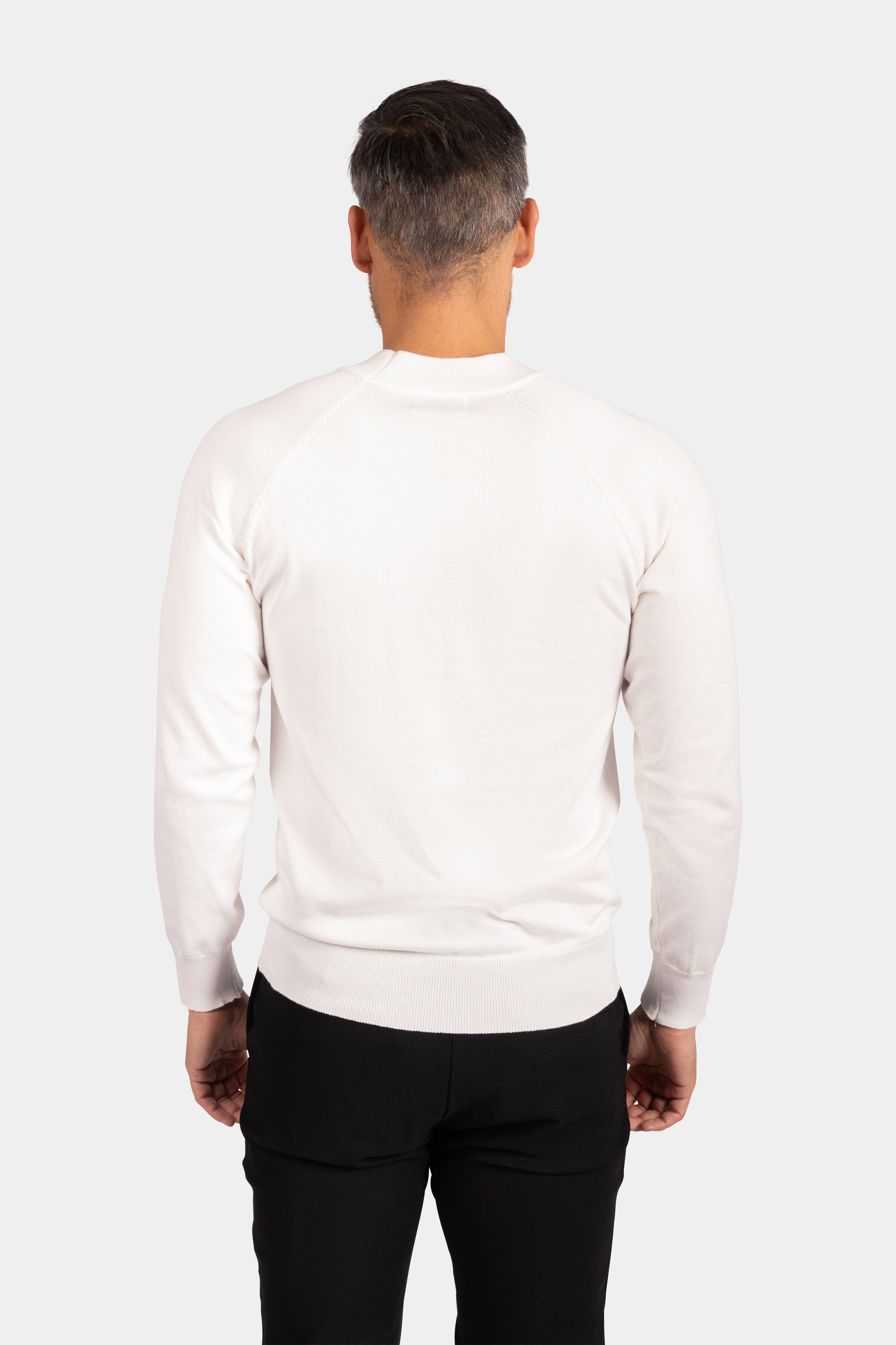 Crewneck Knitwear, Plain with Raglan Sleeve - White