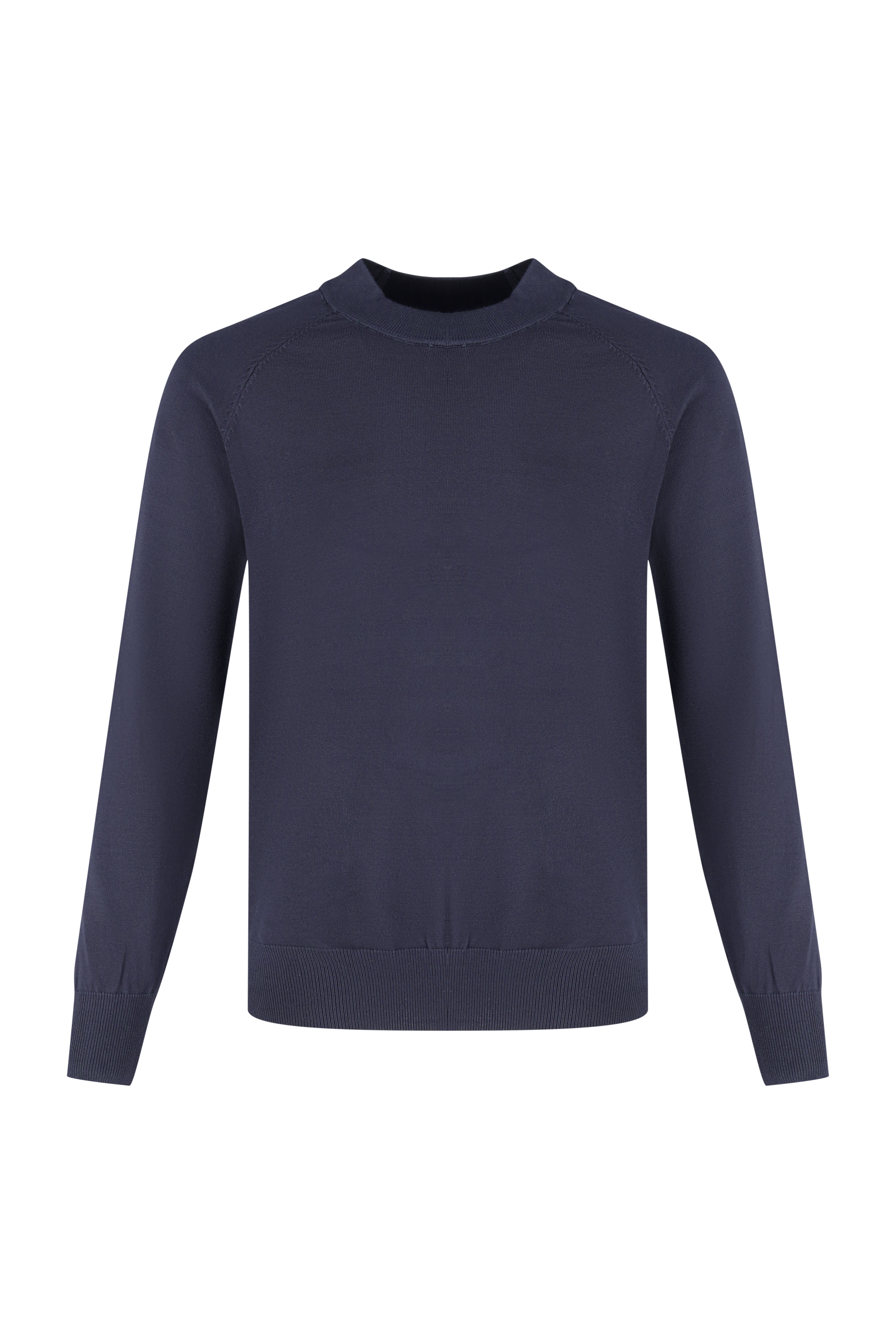 Crewneck Knitwear, Plain with Raglan Sleeve - Navy