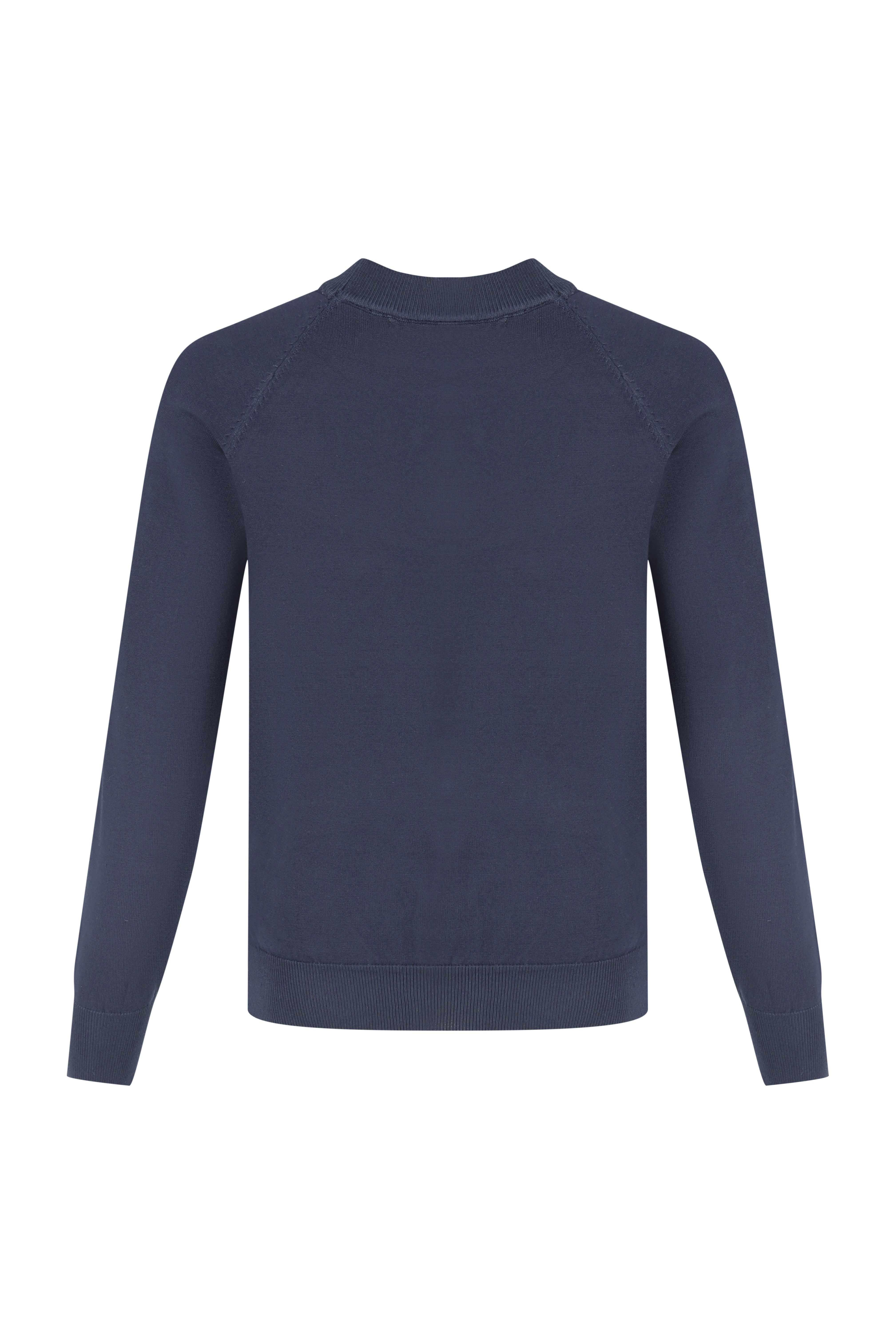 Crewneck Knitwear, Plain with Raglan Sleeve - Navy