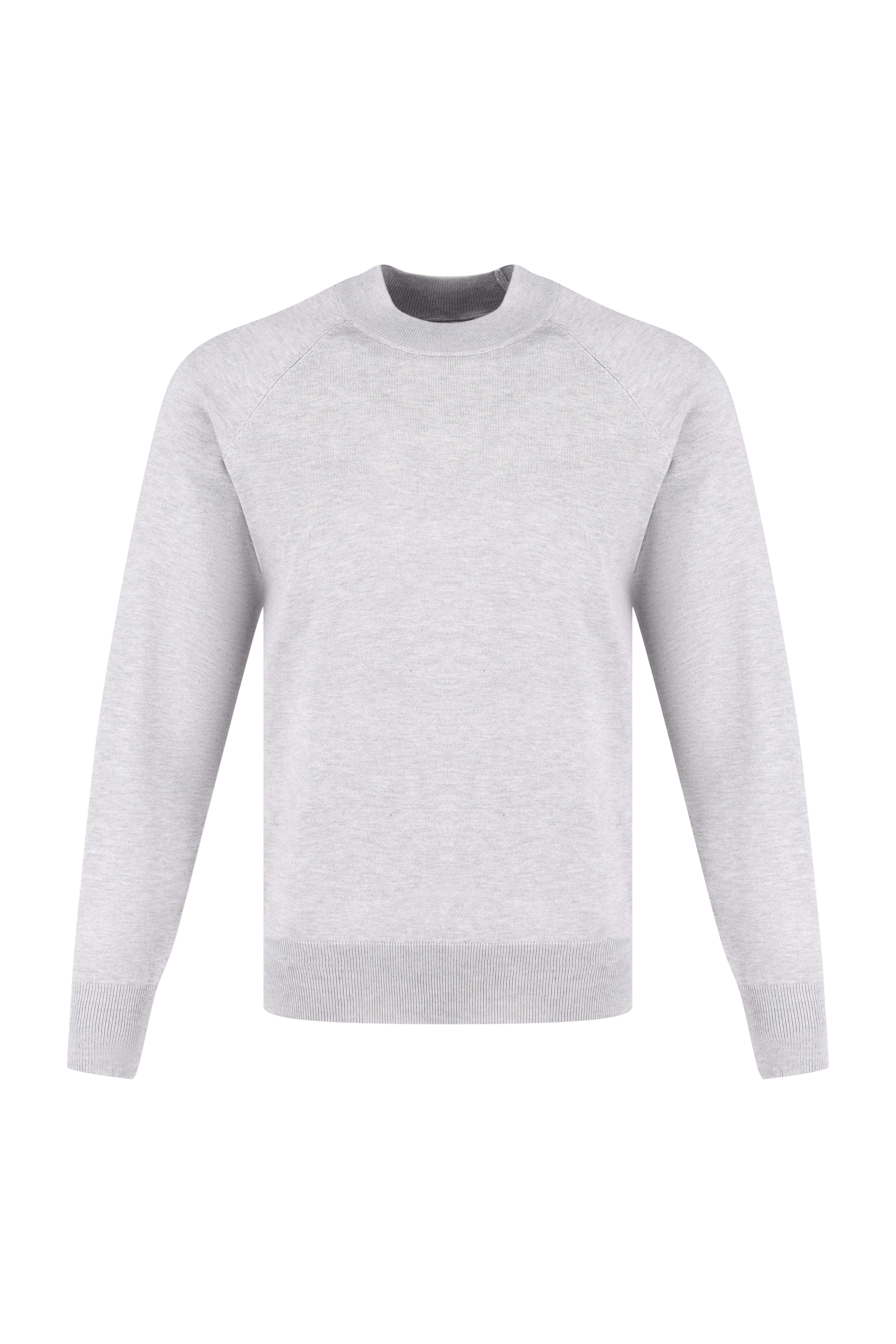 Crewneck Knitwear, Plain with Raglan Sleeve - Light Grey