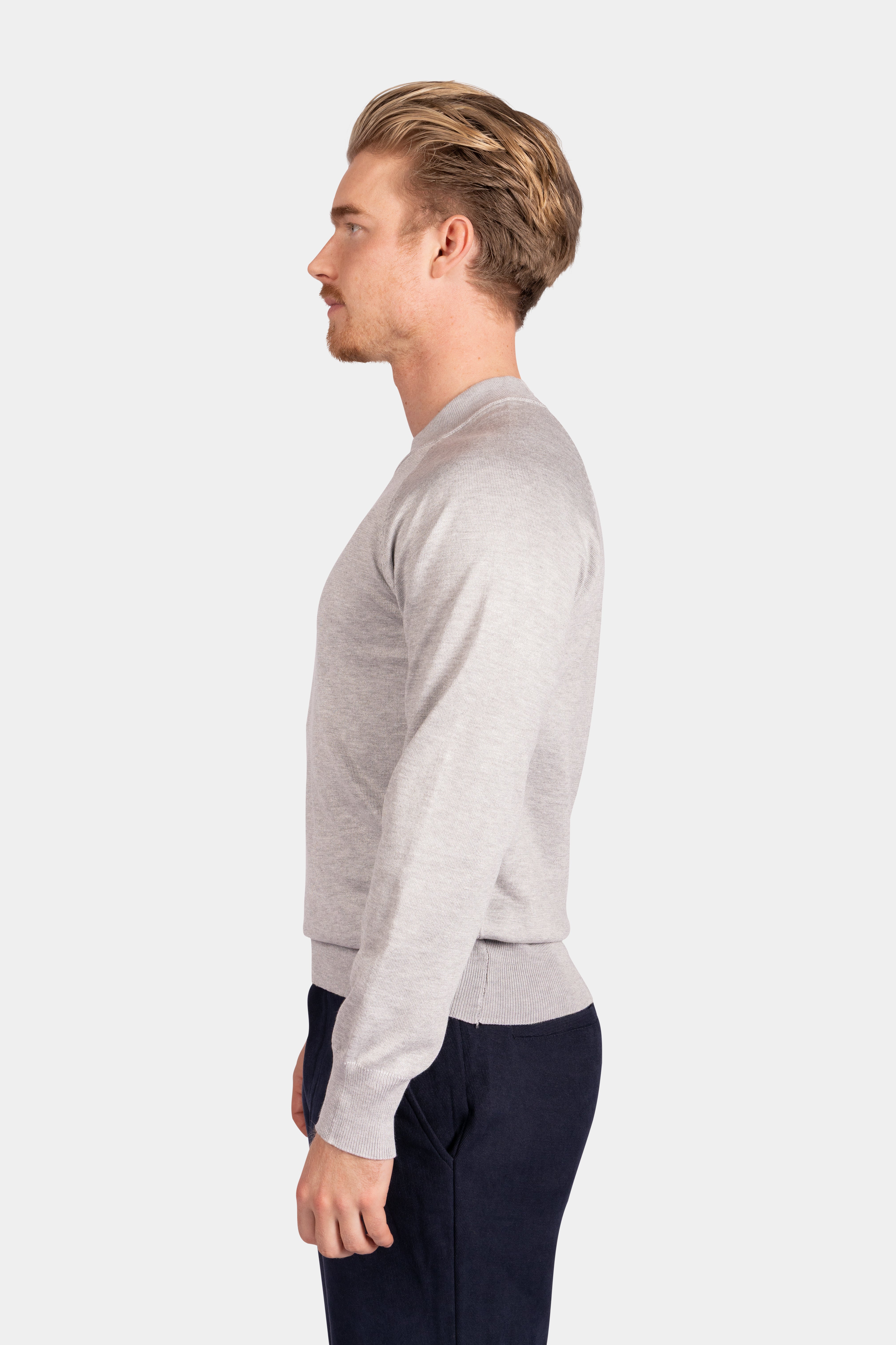 Crewneck Knitwear, Plain with Raglan Sleeve - Light Grey