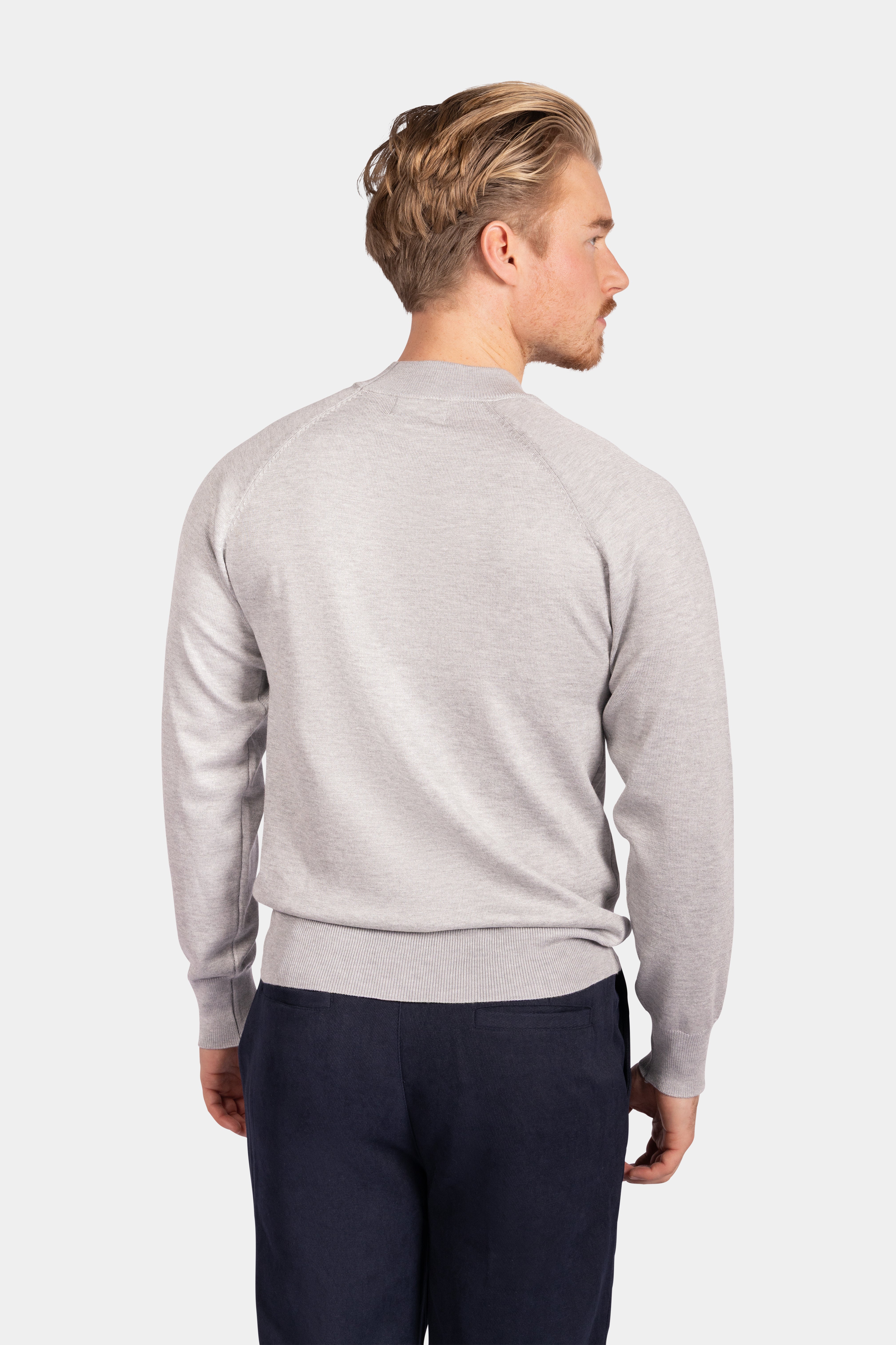 Crewneck Knitwear, Plain with Raglan Sleeve - Light Grey