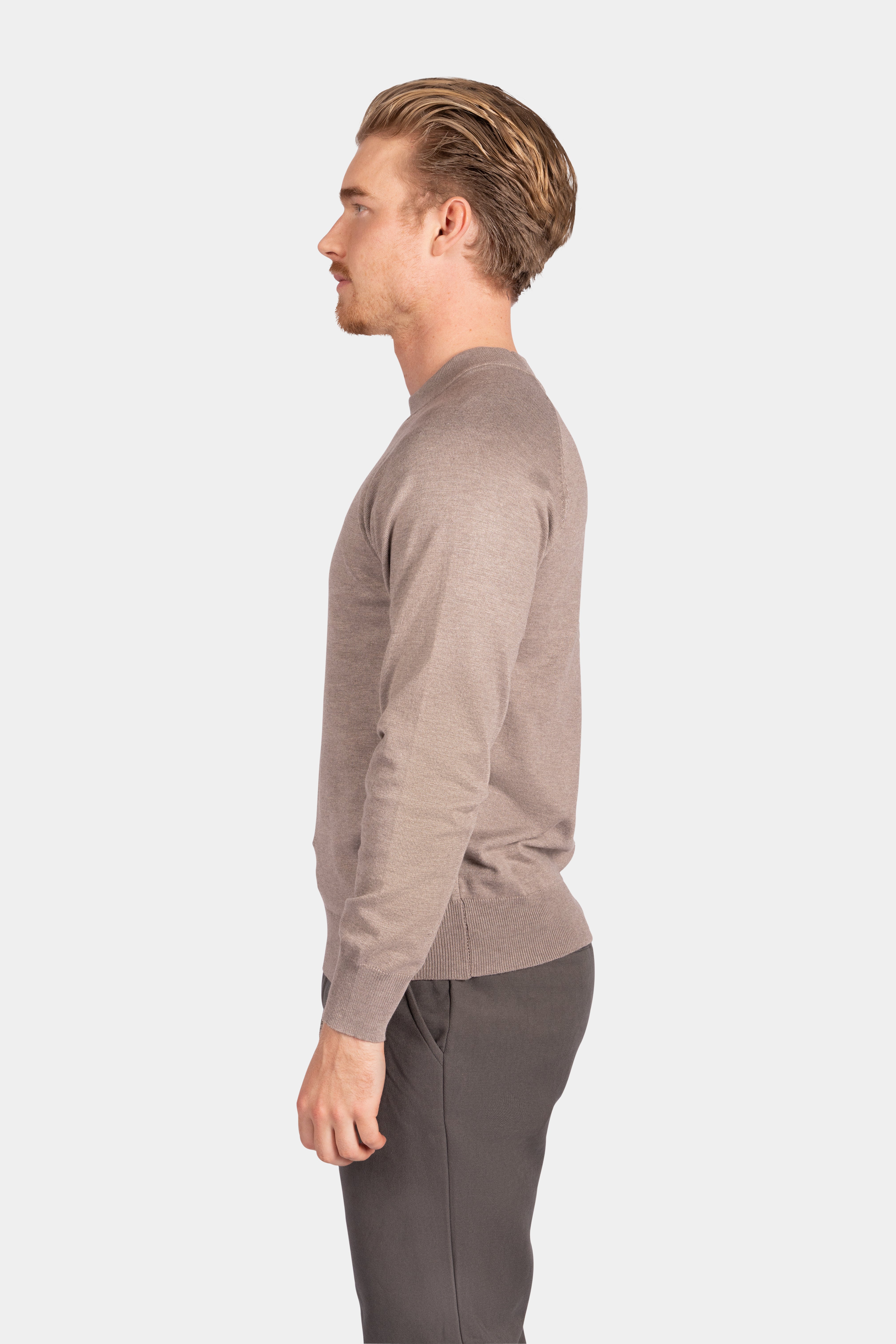 Crewneck Knitwear, Plain with Raglan Sleeve - Light Brown - Frankie's