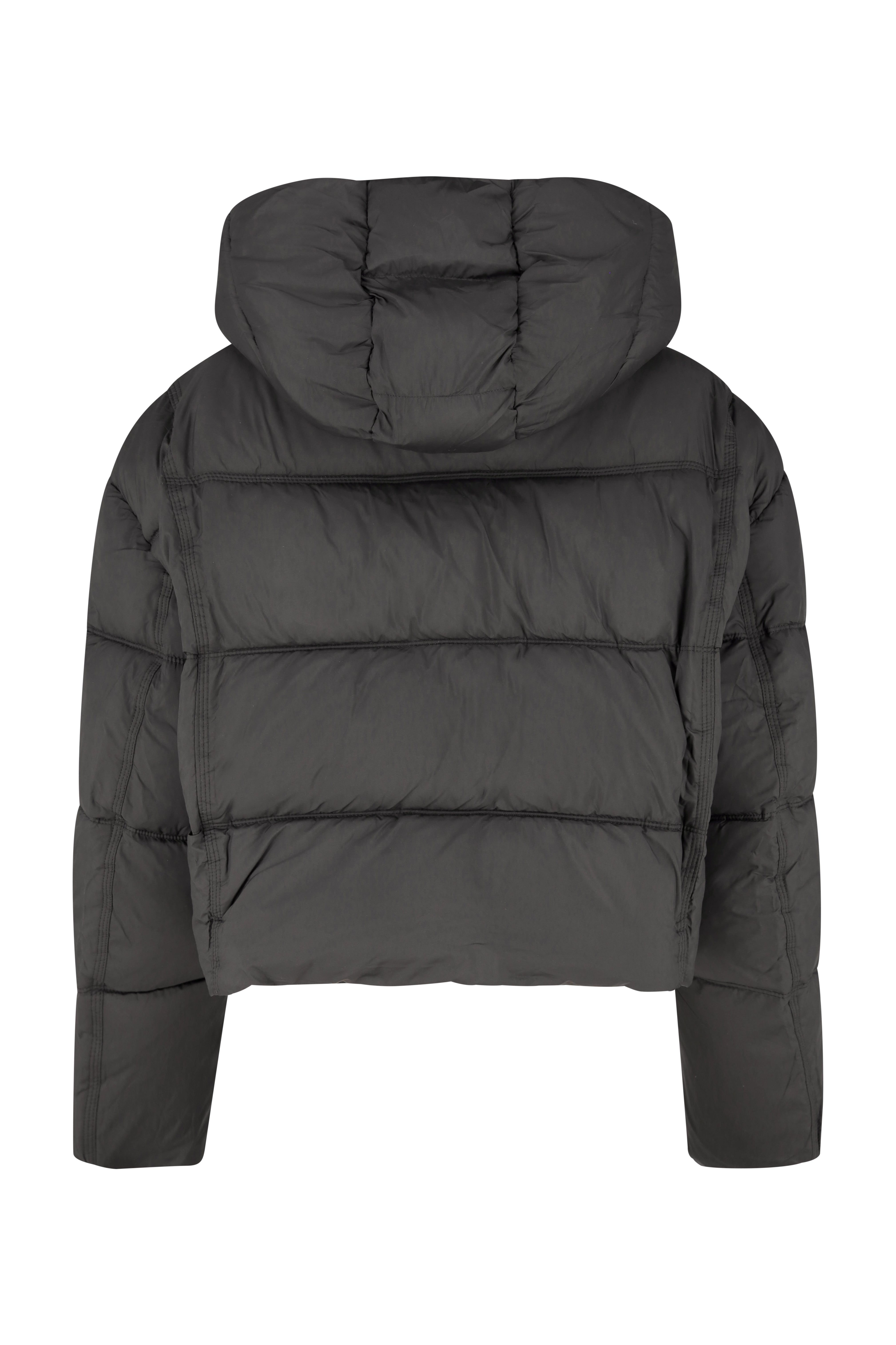Crop Puffer Jacket with Adjustable Hood - Black