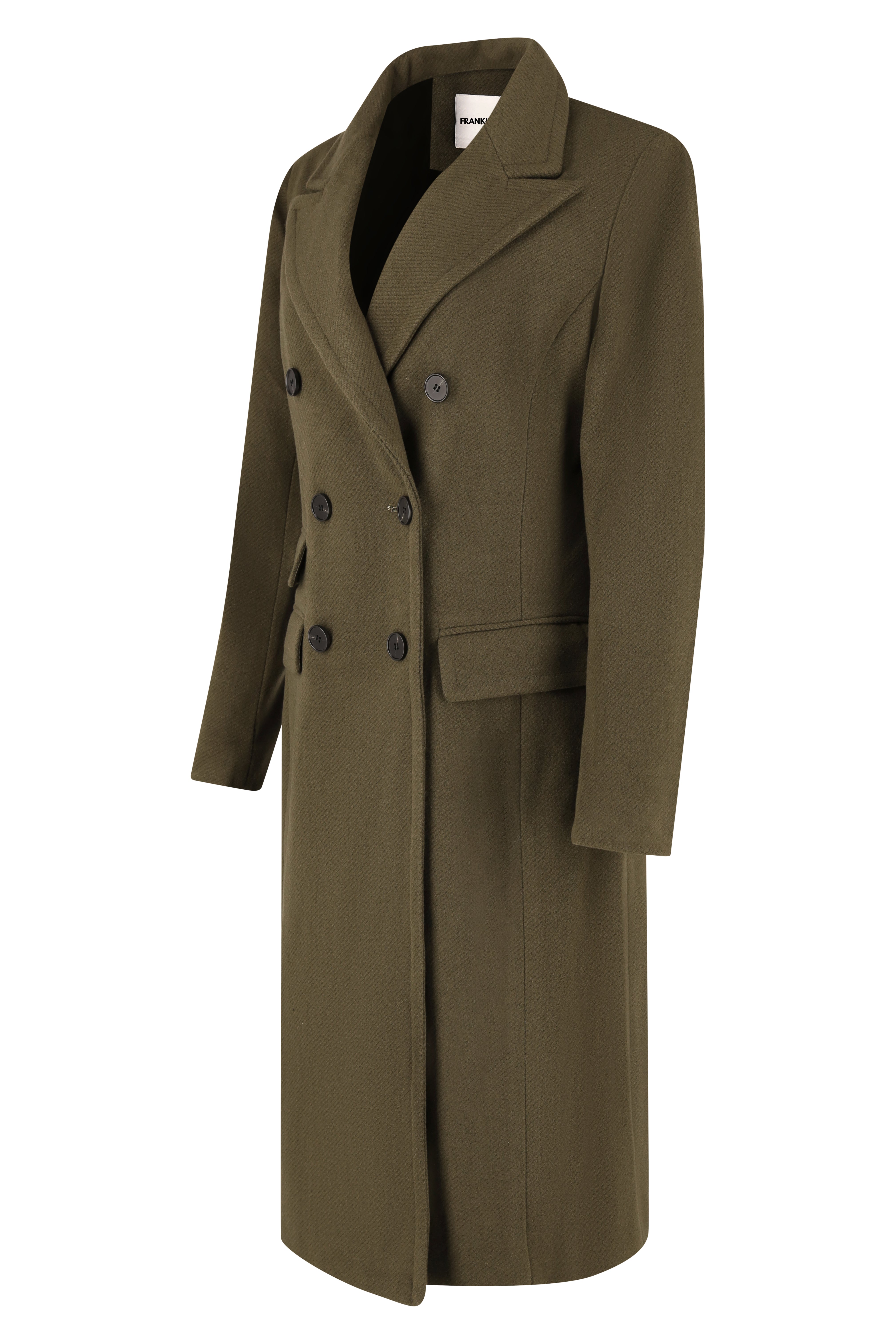 Melton DB Long Jacket - Khaki