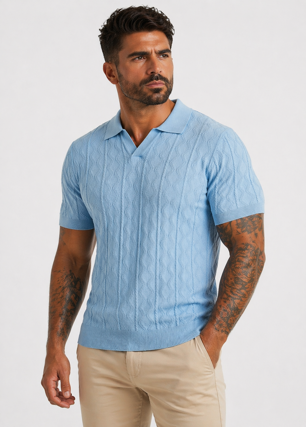Porto Textured Polo Light Blue
