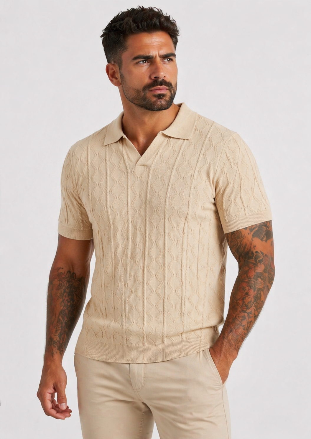 Porto Textured Polo Beige