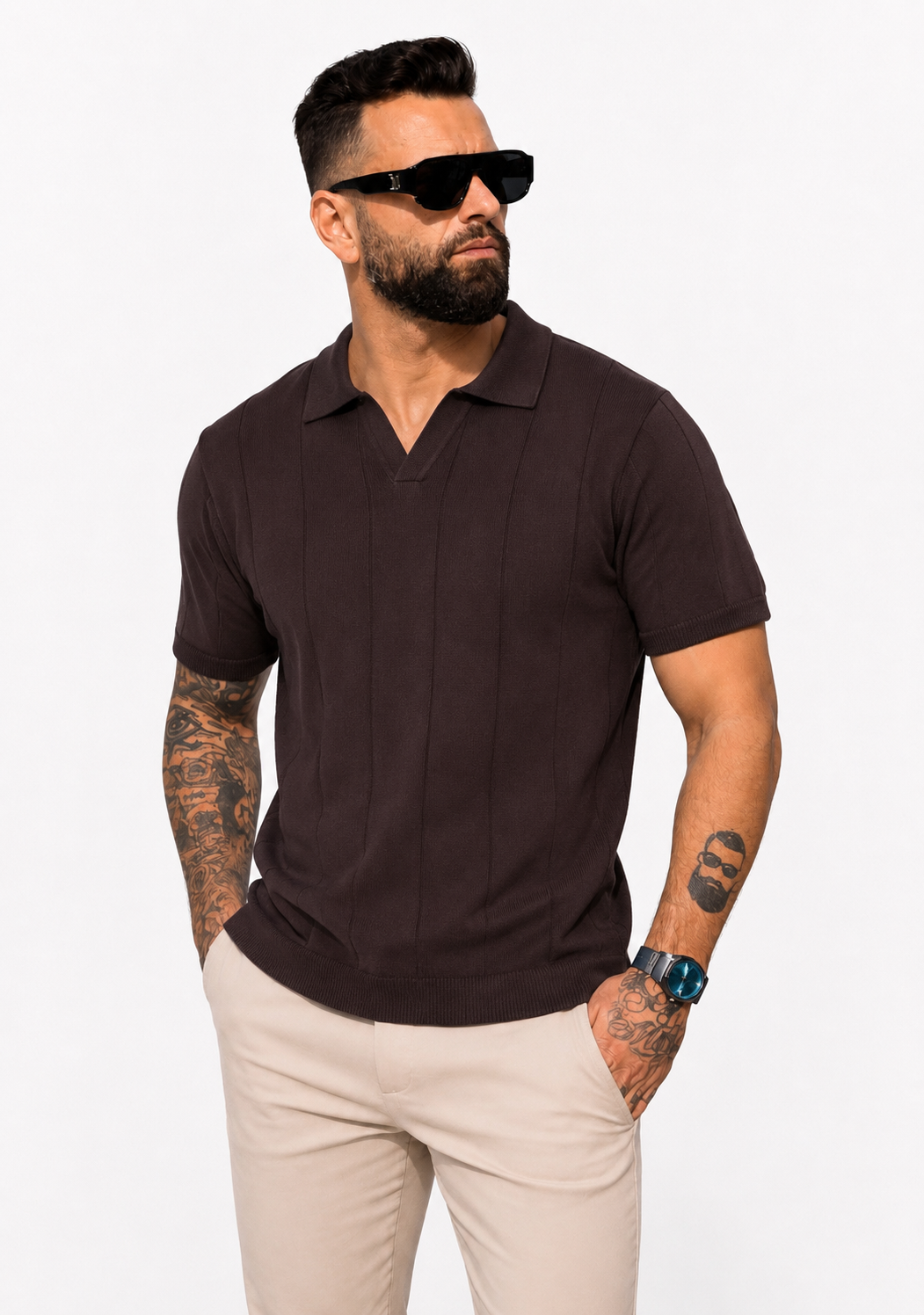 Buttonless Knitwear Polo Short Sleeve Brown - Frankie's