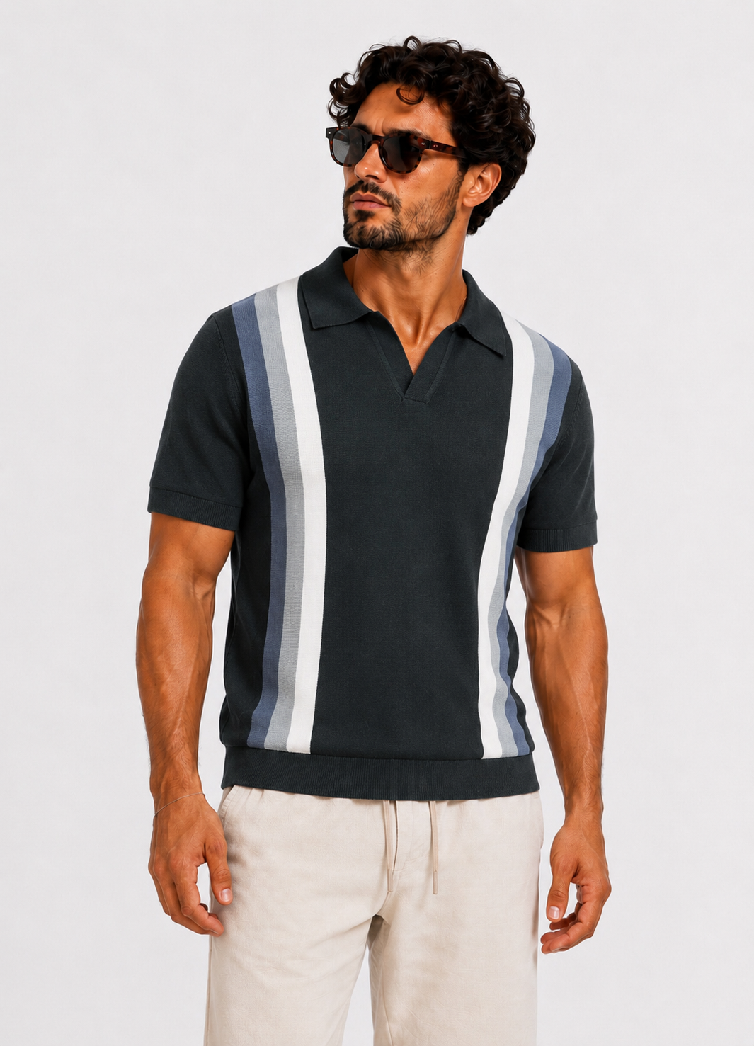 Polo knitwear short sleeve Monaco blue grey
