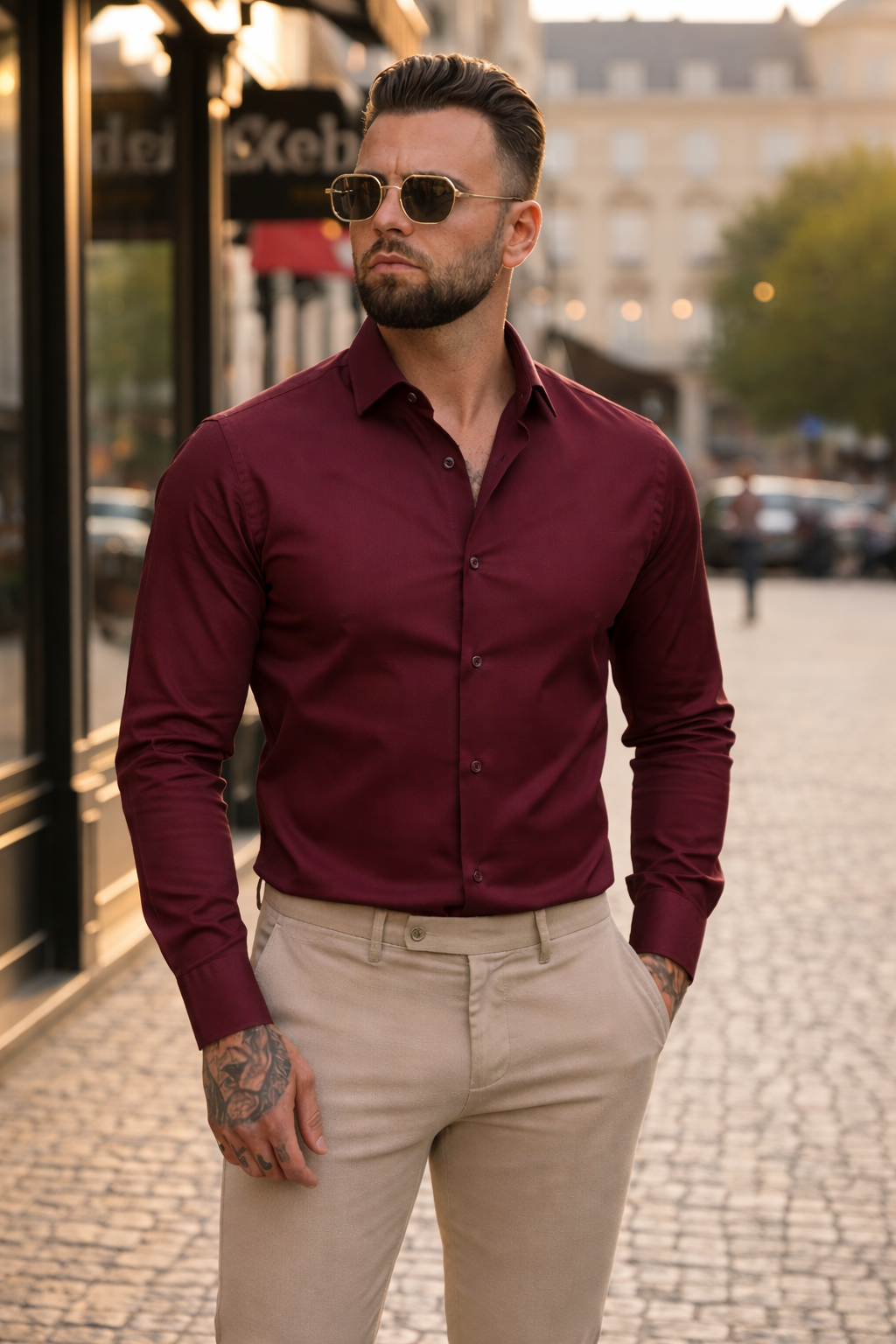 Overhemd Slim Fit - Bordeaux Red - Frankie's