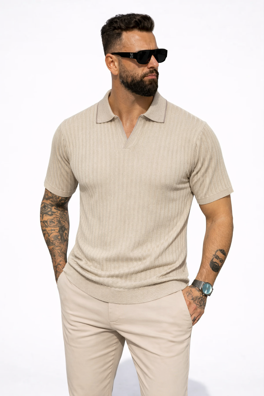 Naples Buttonless Rib Polo Beige - Frankie's