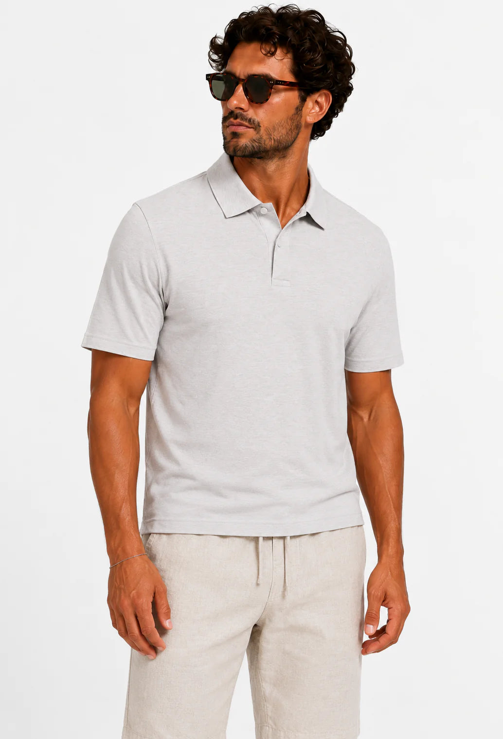 Strick-Poloshirt, kurzärmelig, geknöpft, hellgrau