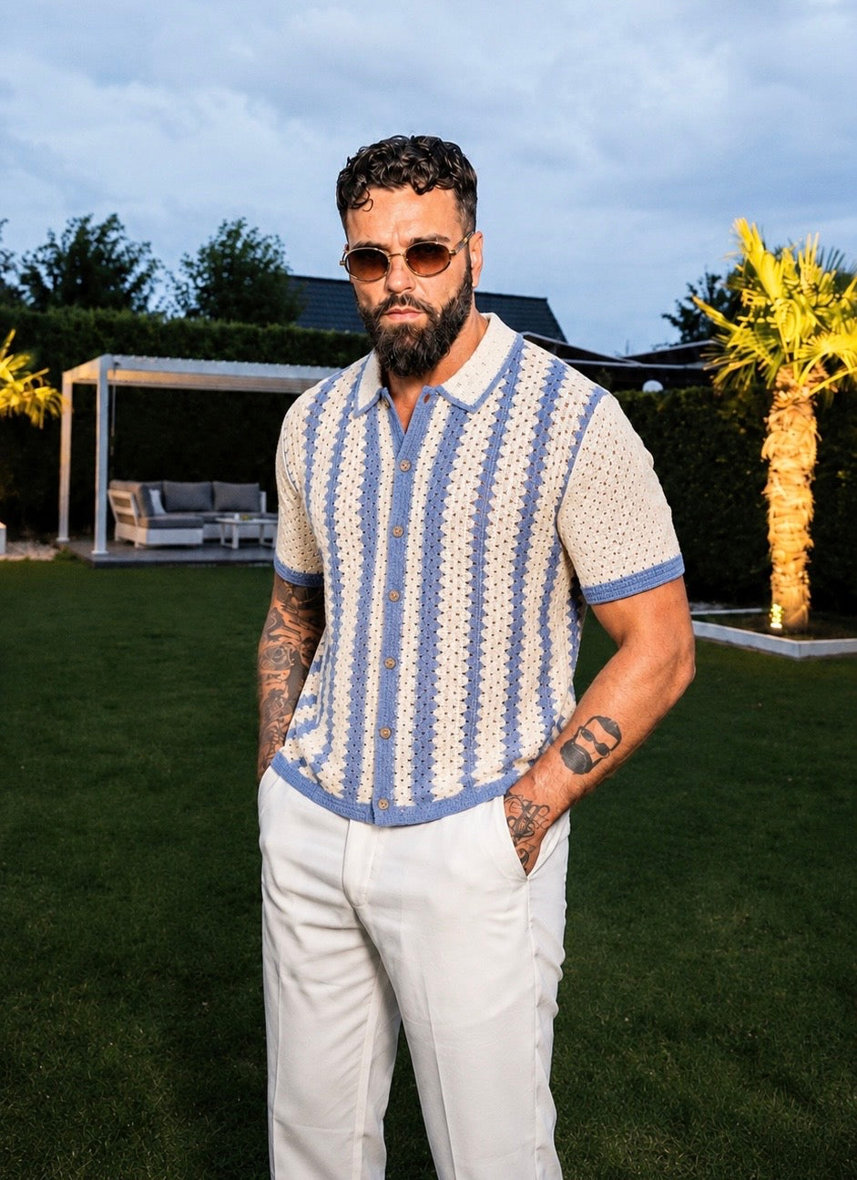 Riviera Crochet Shirt – Sky Blue