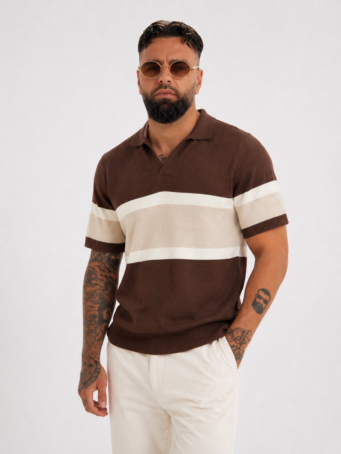 Amalfi Striped Knit Polo Brown