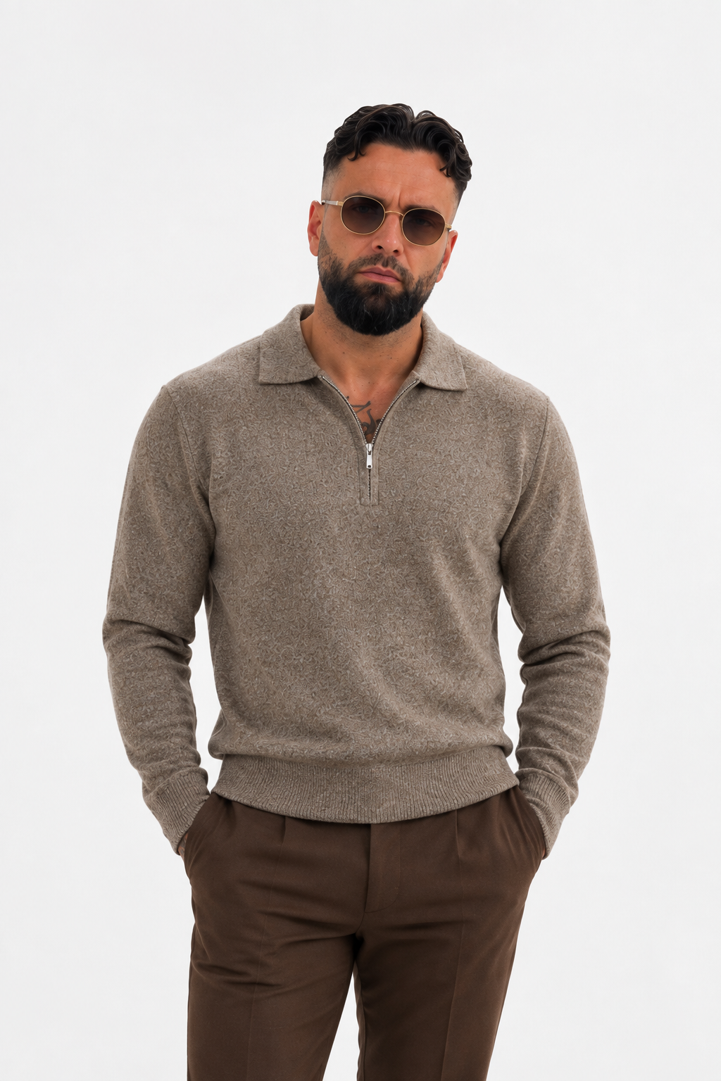 Siena Knit Zip Polo Taupe - Frankie's