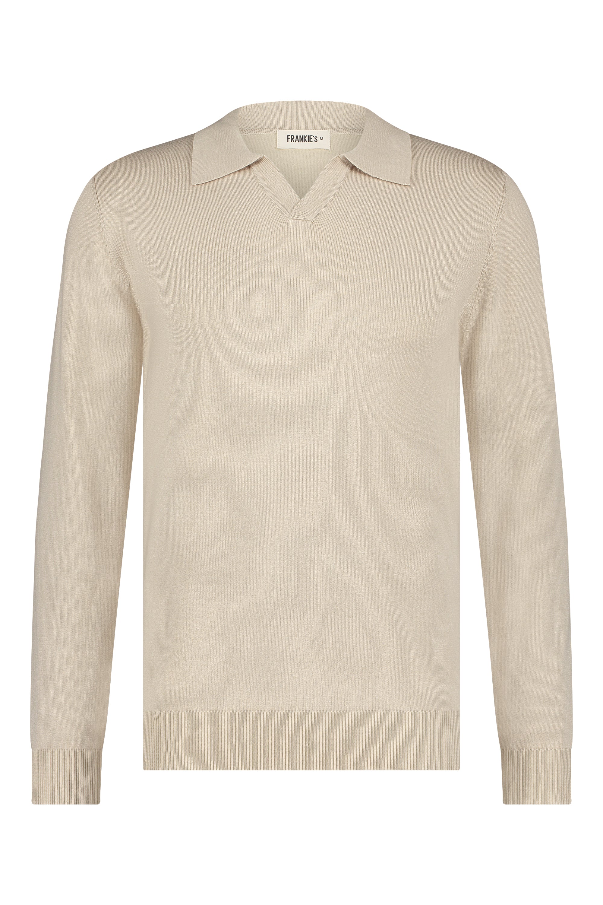 Collar V-Neck Knitwear, Plain - Beige