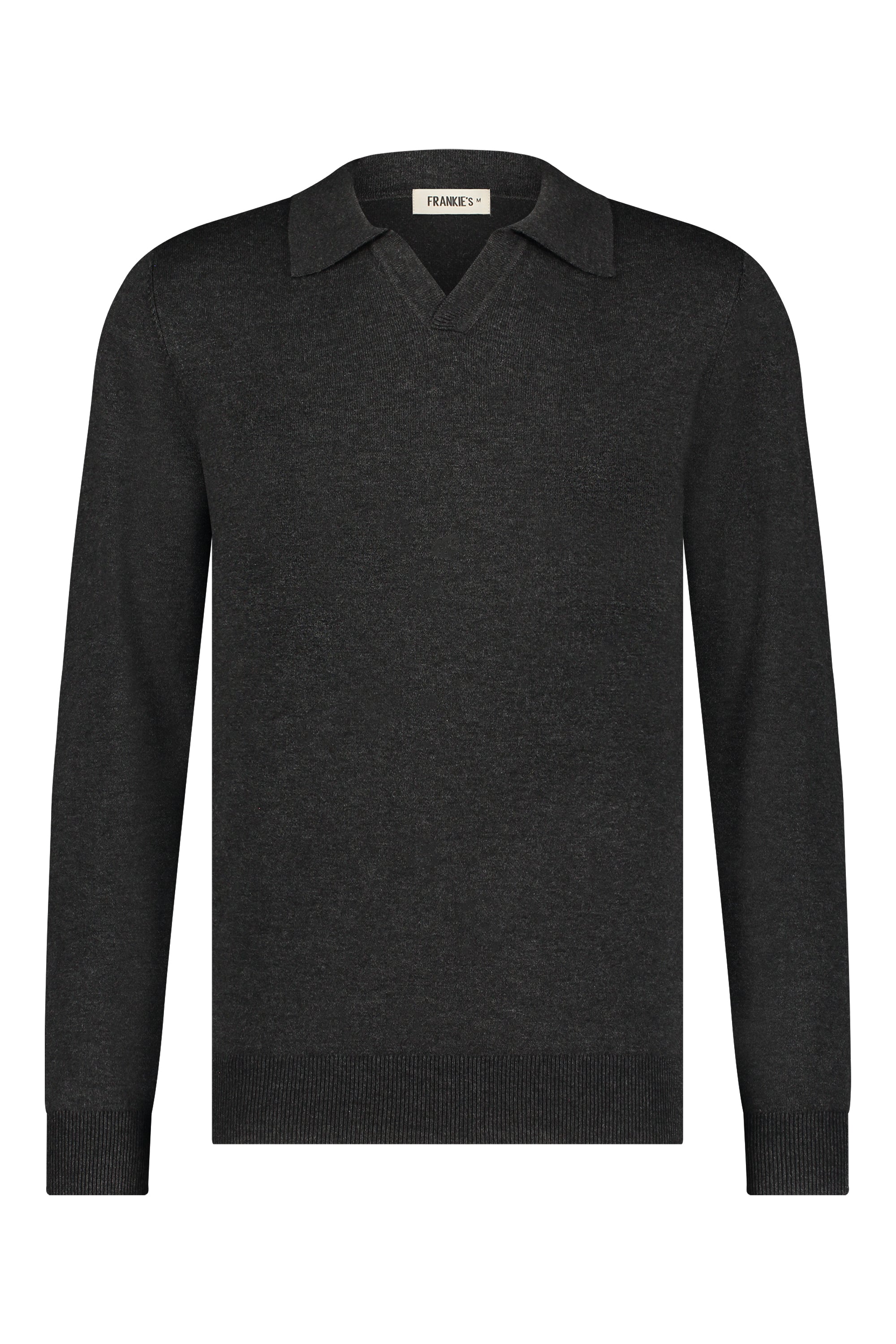 Collar V-Neck Knitwear, Plain - Dark Grey