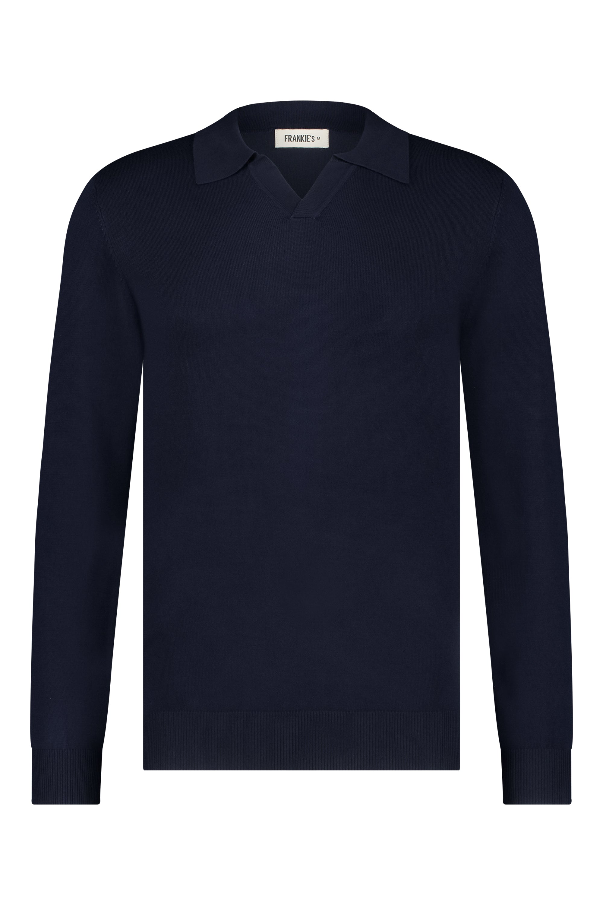 Collar V-Neck Knitwear, Plain - Navy