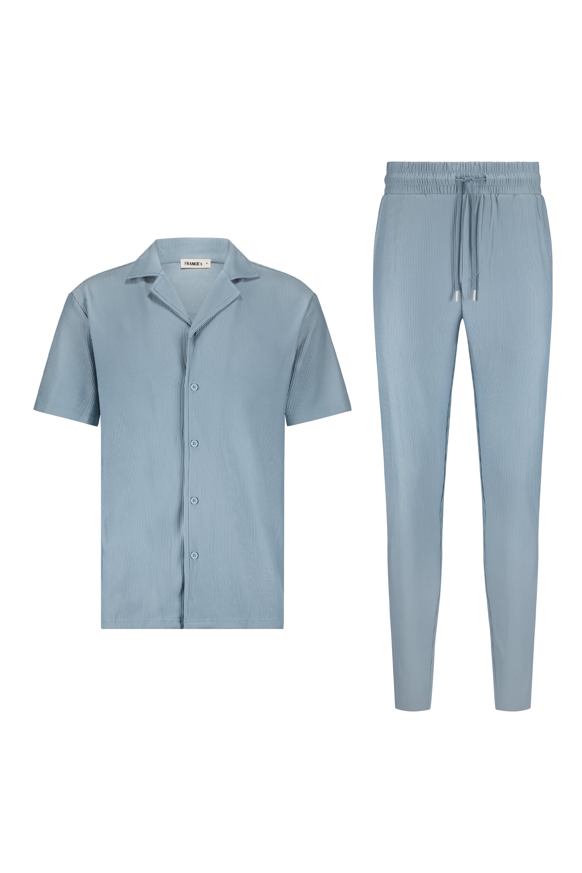 Summer set rib pantalon & shirt light blue