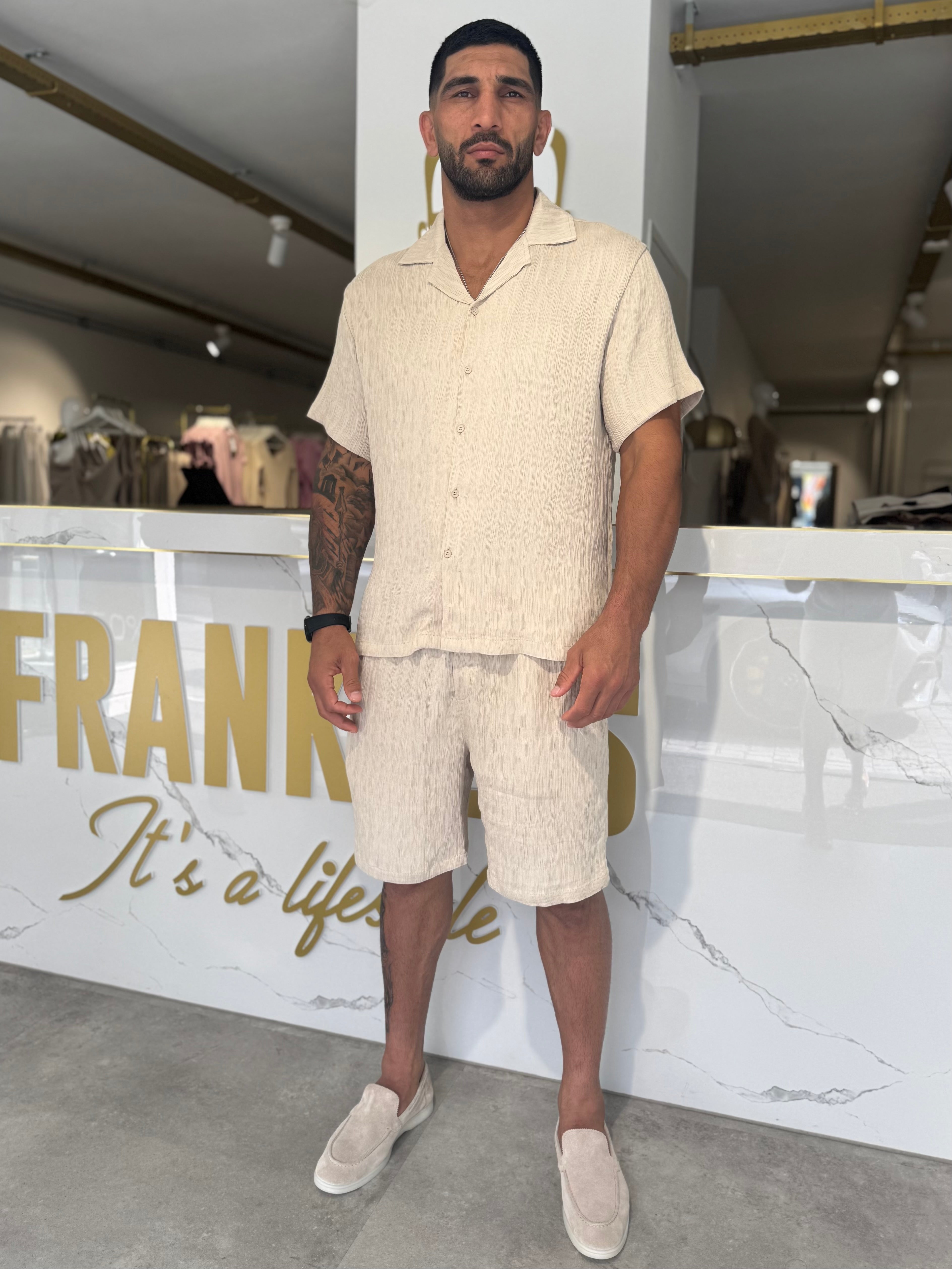 Summer set short & shirt beige