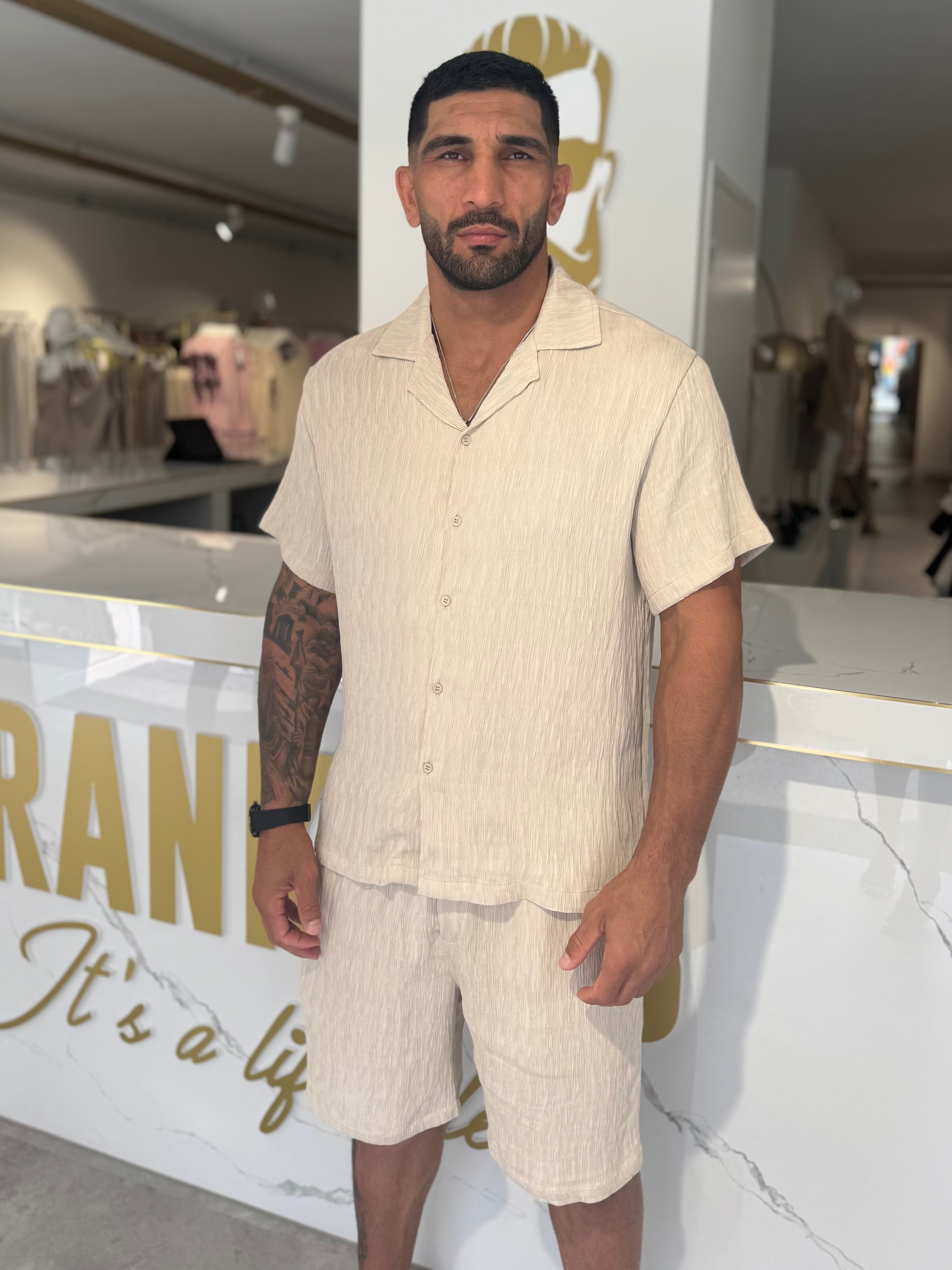 Summer set short & shirt beige