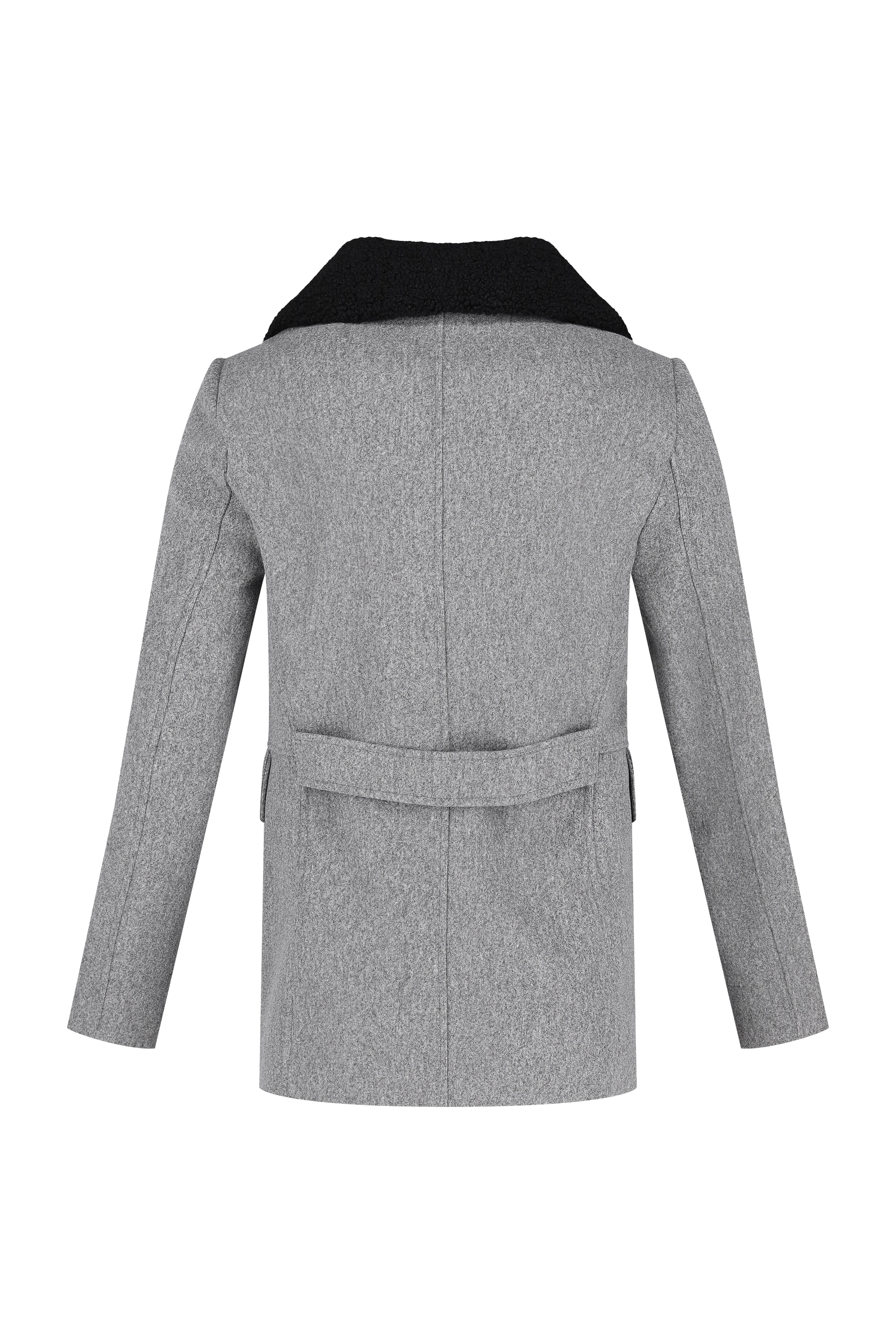 Double Breasted Coat With Fur Trim - Grey - Frankie's