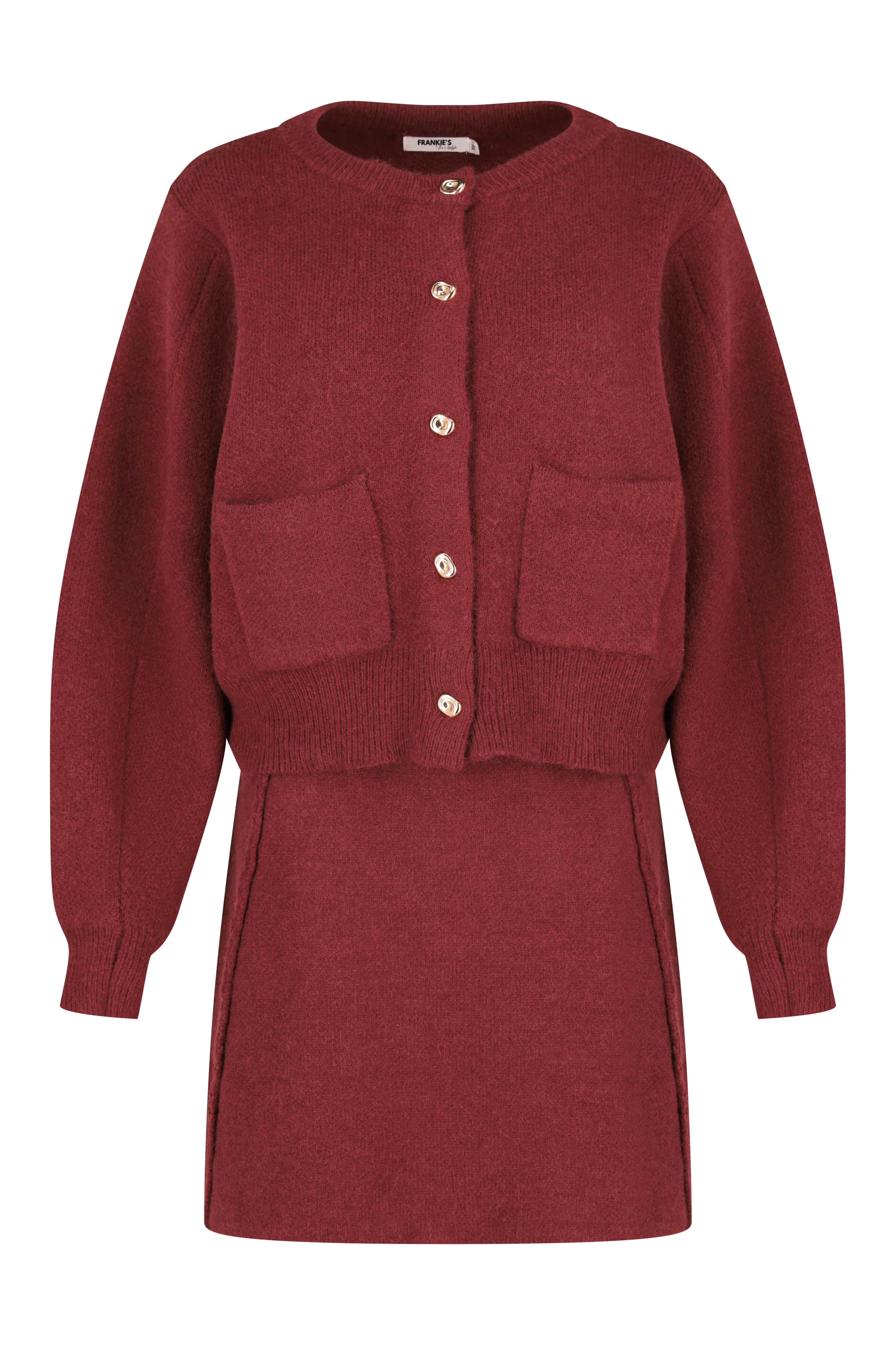 Matching Knitwear Cardigan and Skirt Set - Bordeaux