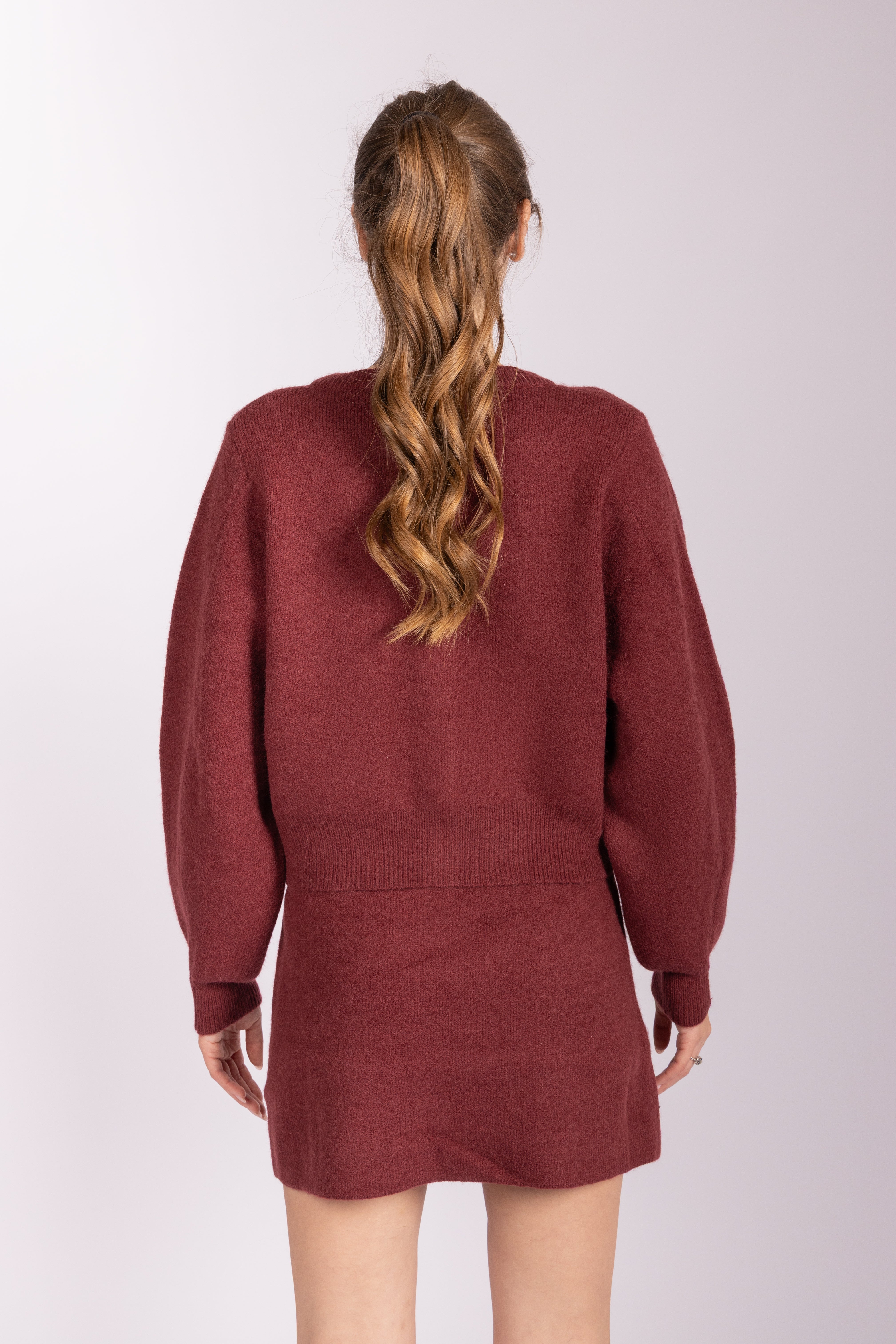 Matching Knitwear Cardigan and Skirt Set - Bordeaux