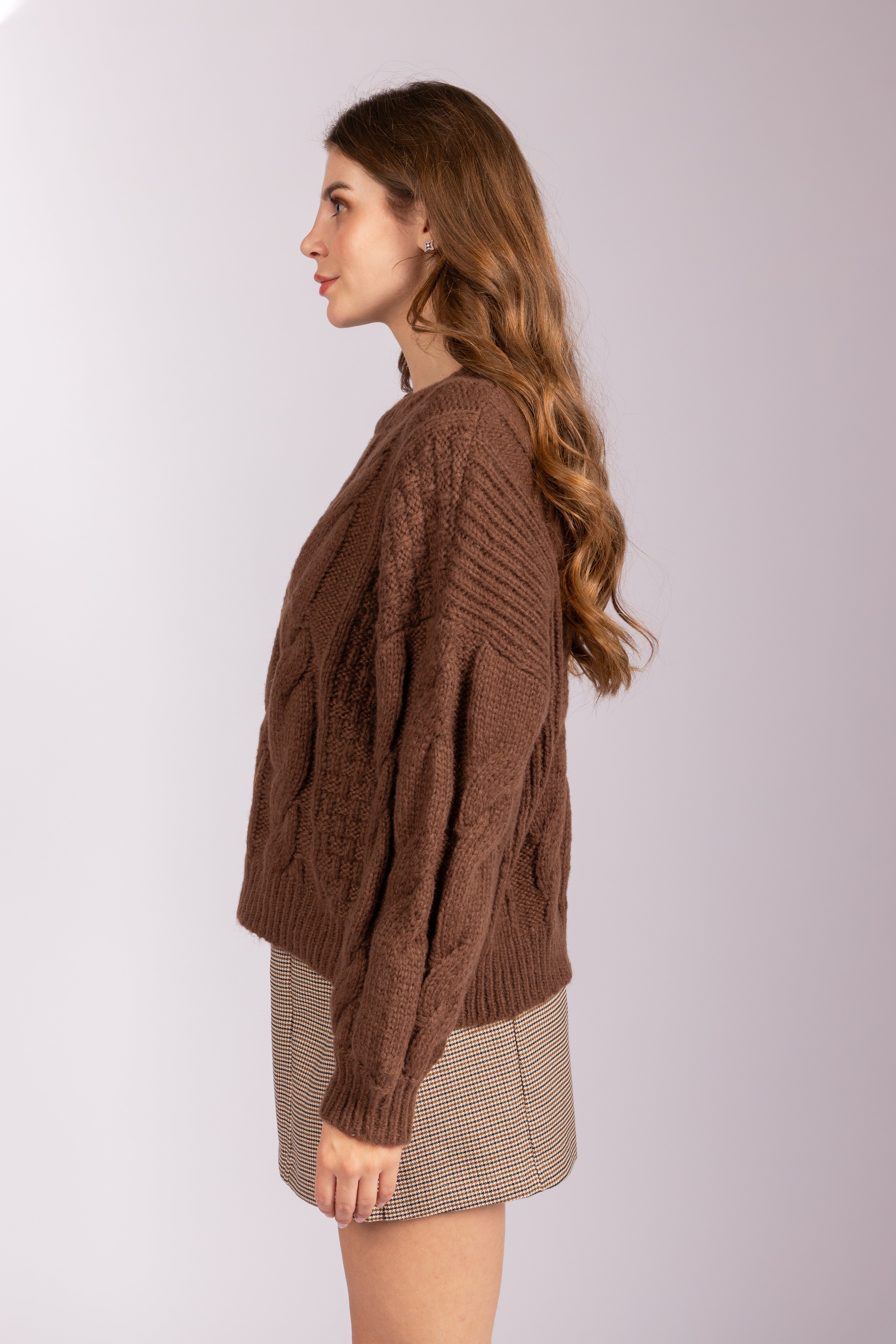 Cable-Knit Chunky Sweater - Brown