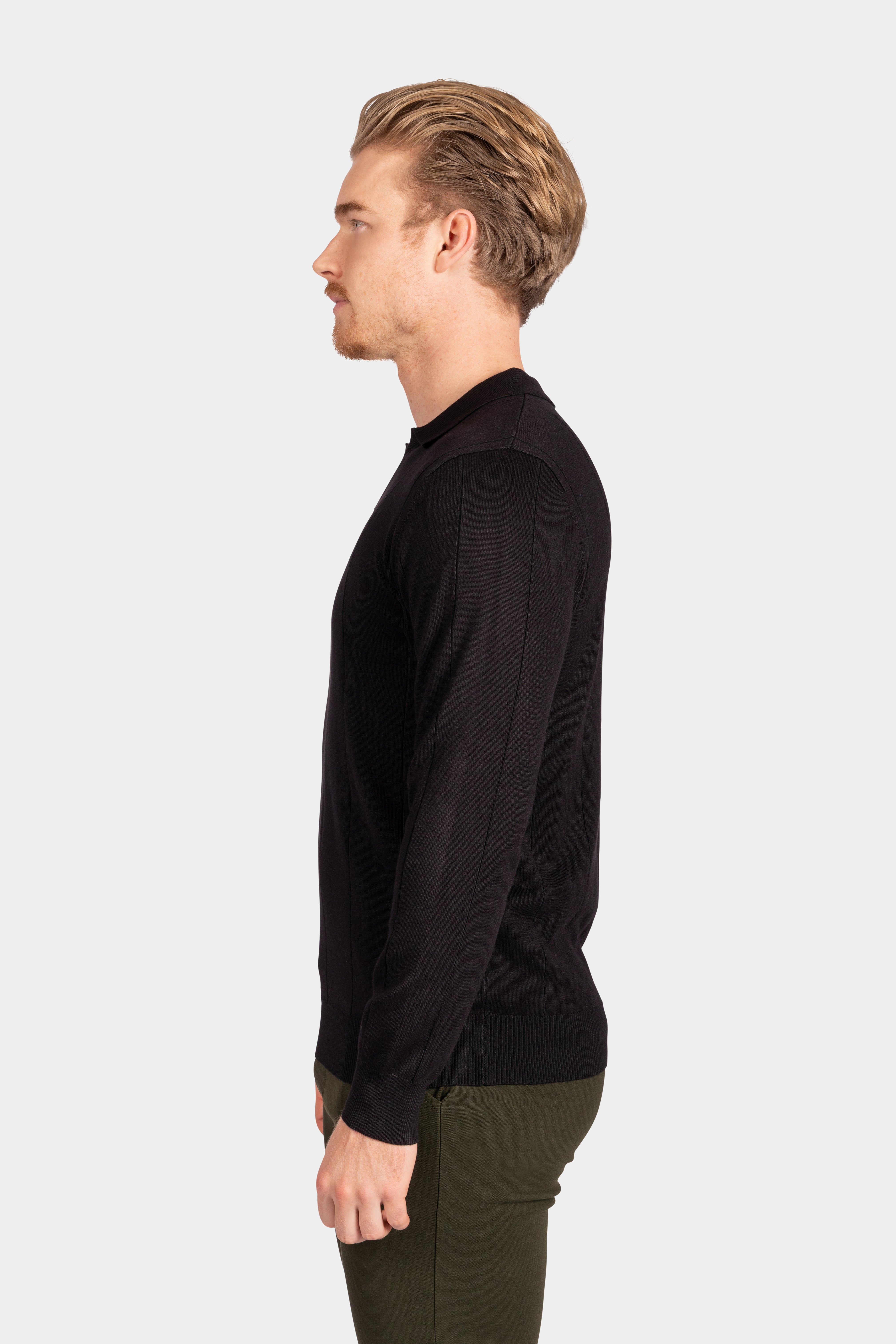 Collar V-Neck Knitwear, Striped - Black
