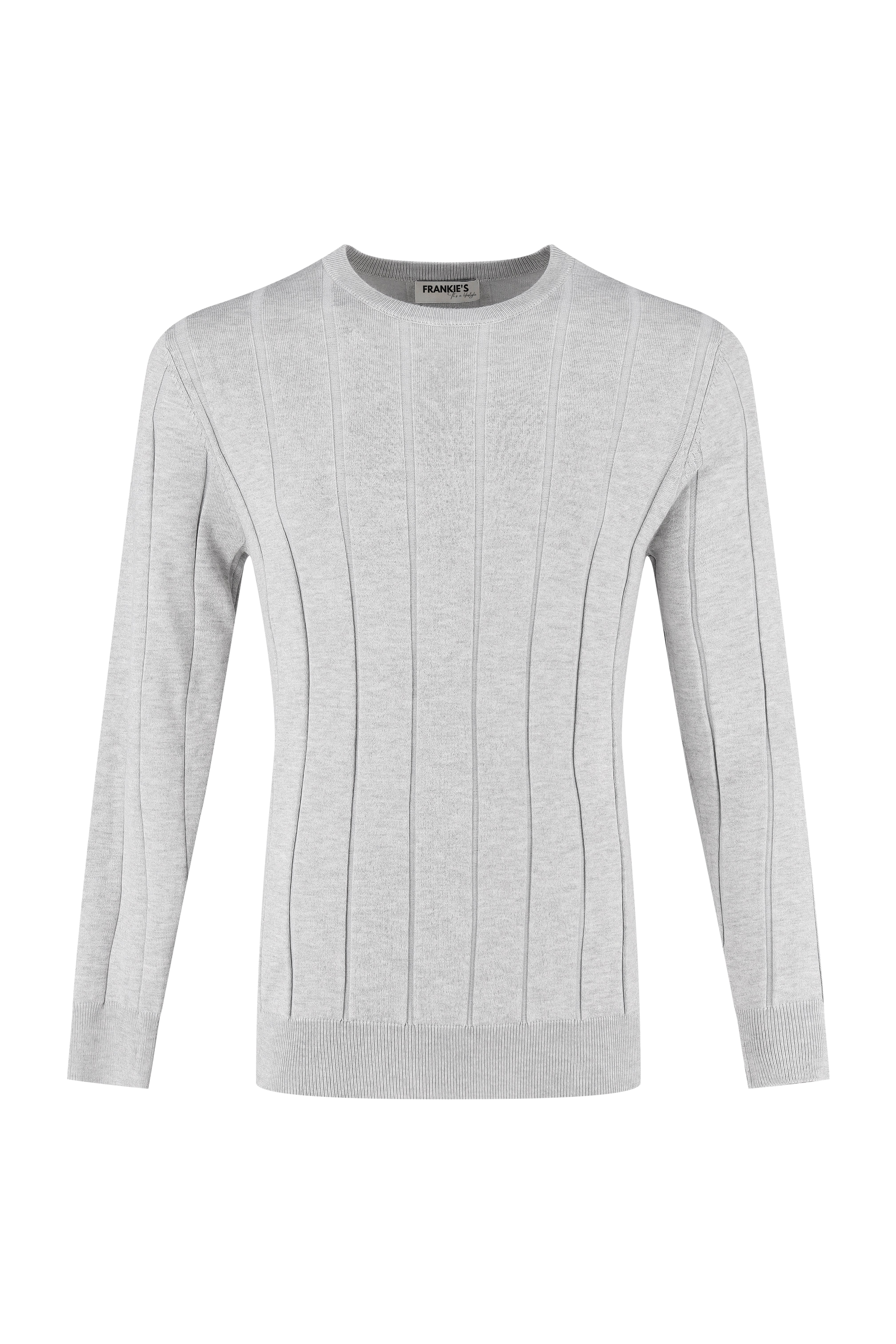 Crewneck Knitwear, Wide Rib - Grey