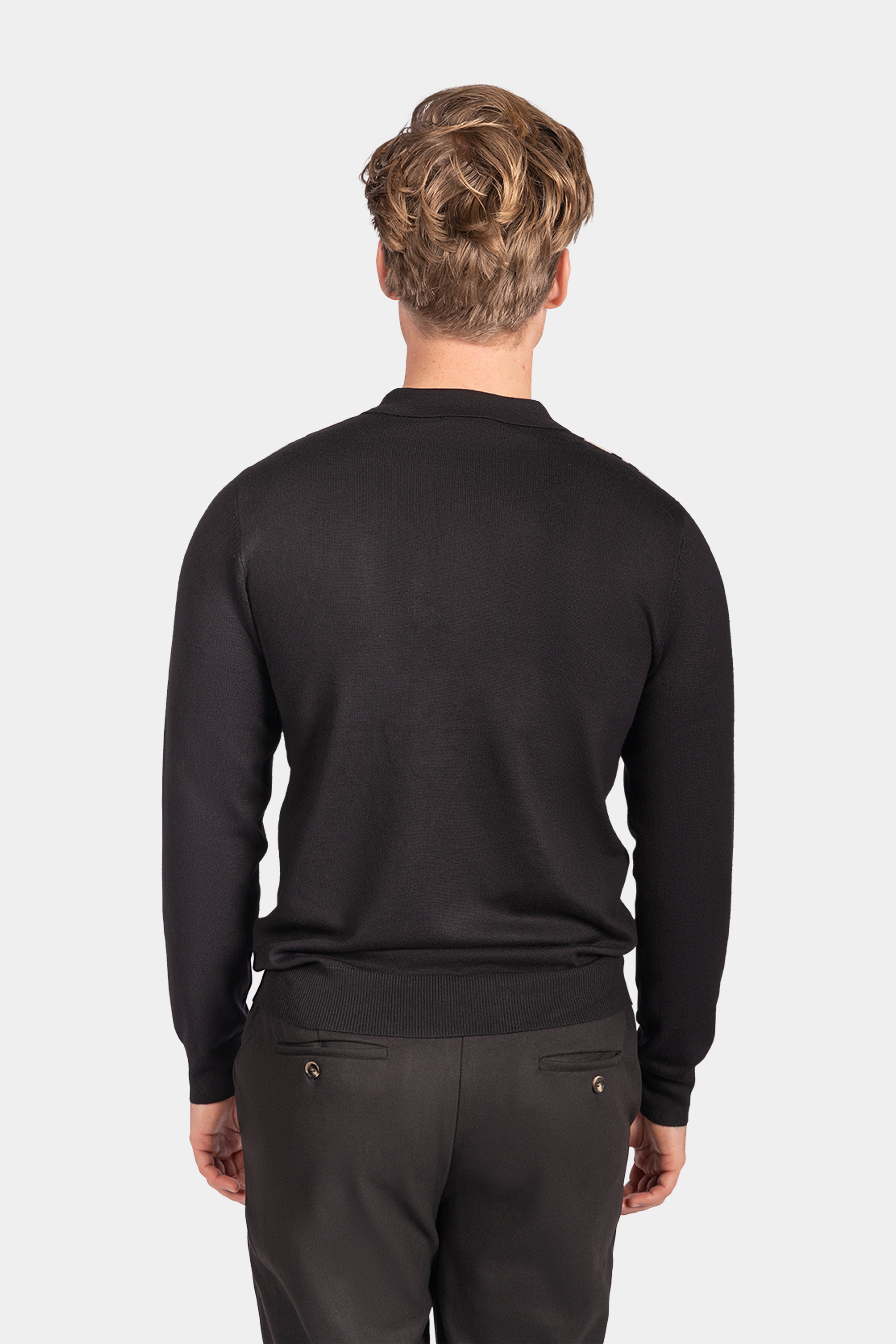 Collar V-Neck Knitwear, Colour Block Stripe Detail - Black