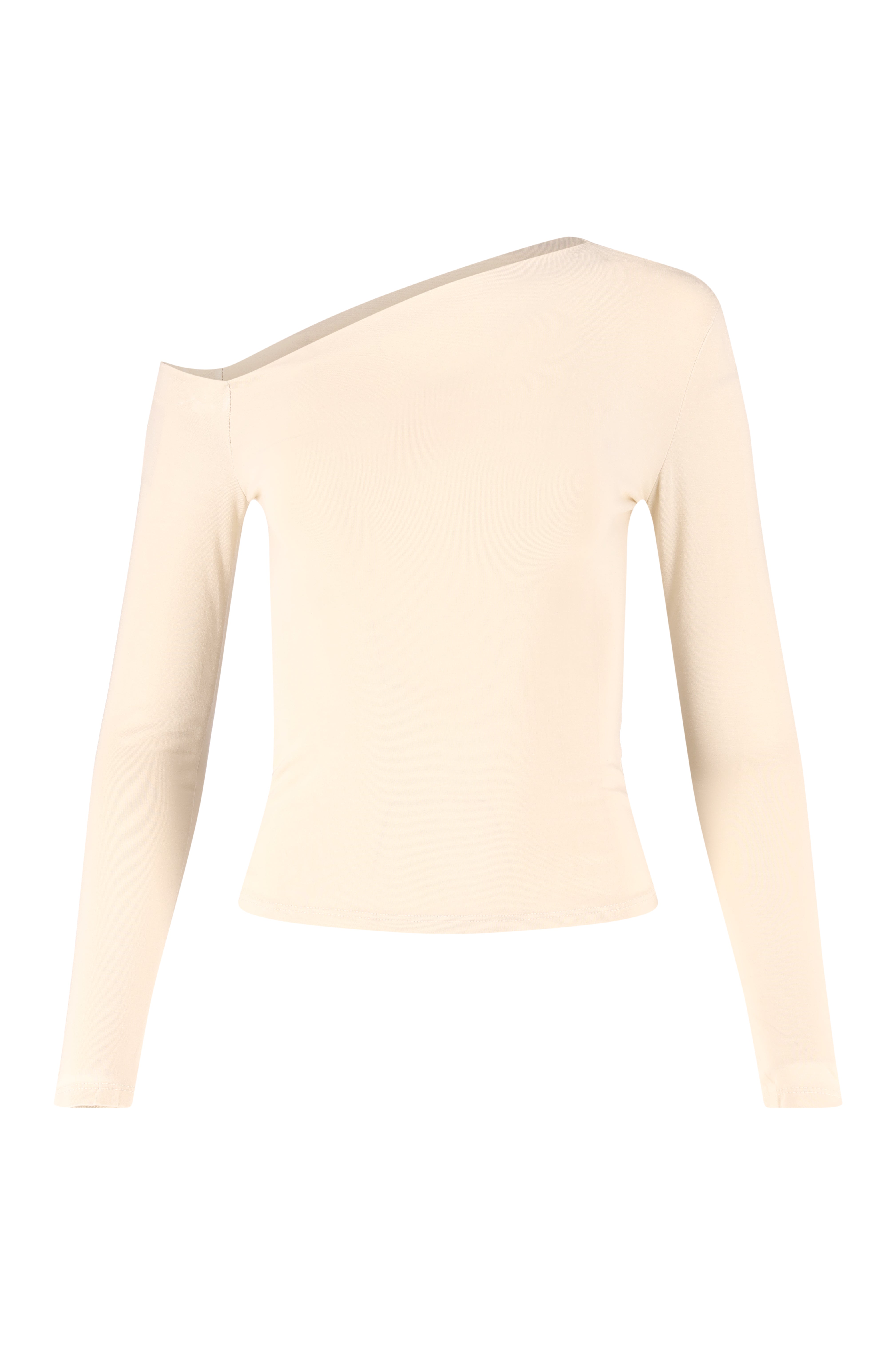 Asymmetrical Knit Top, Long Sleeve - Beige