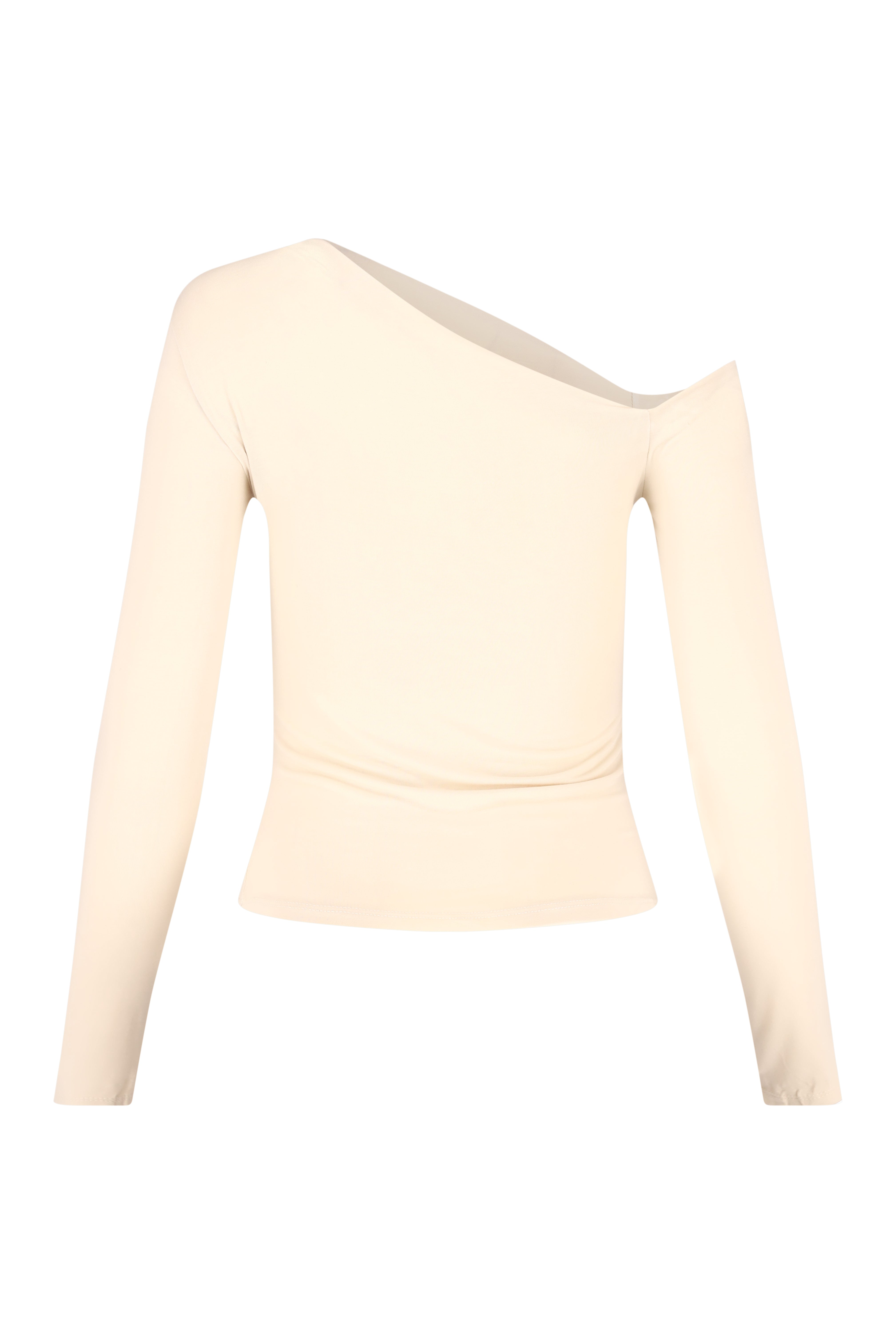 Asymmetrical Knit Top, Long Sleeve - Beige