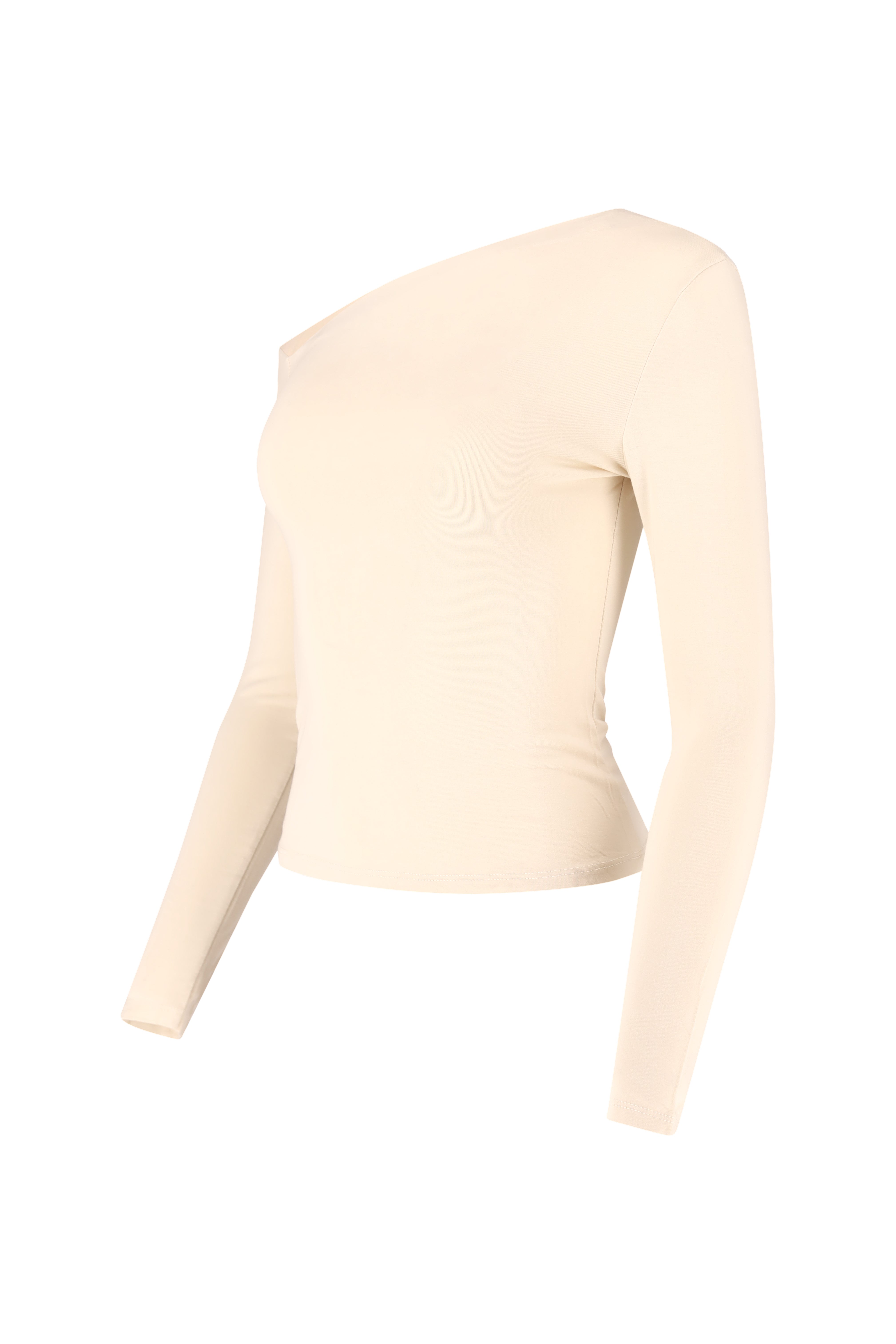 Asymmetrical Knit Top, Long Sleeve - Beige