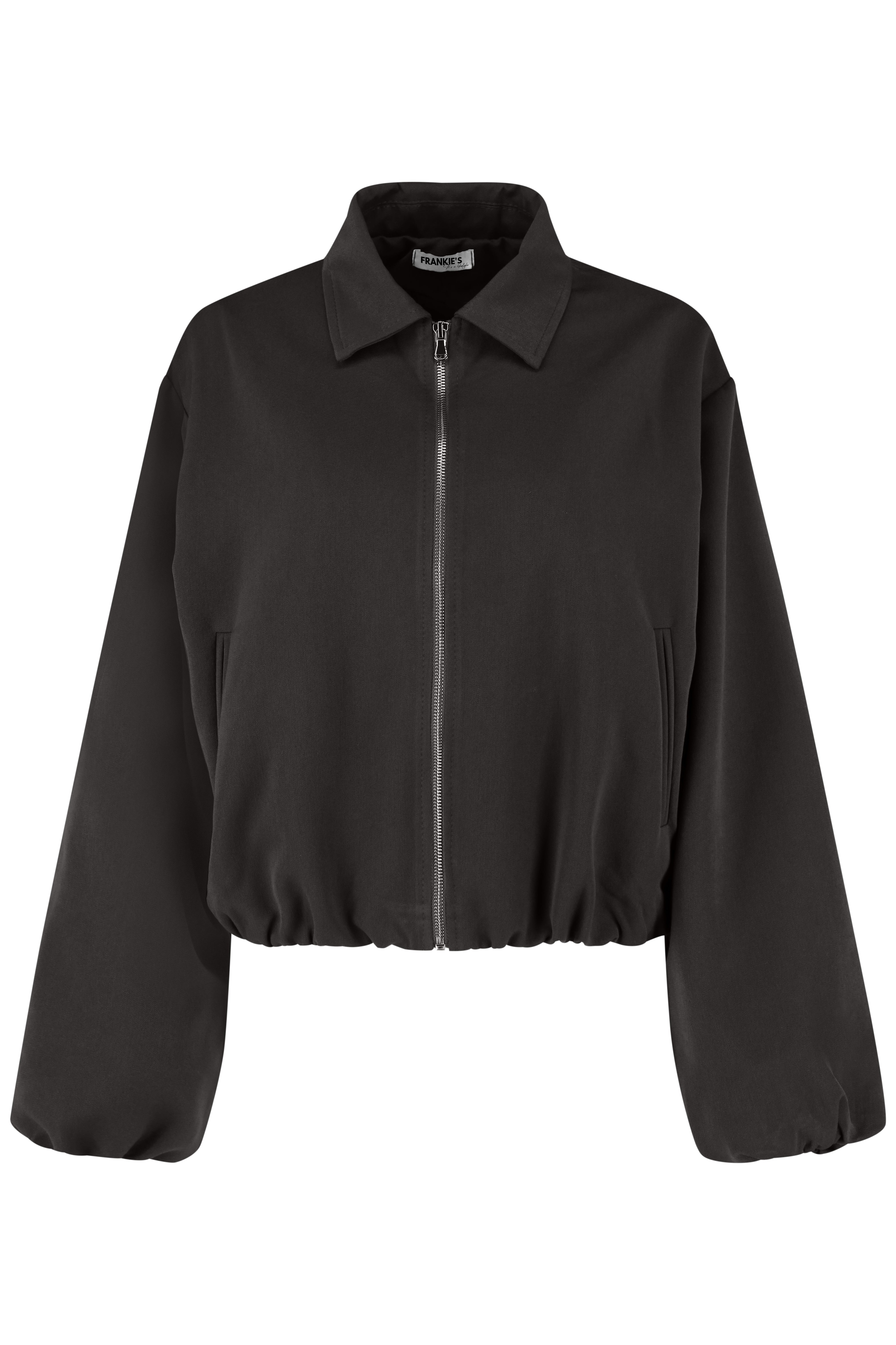 Zip-Through Cropped Jacket - Black
