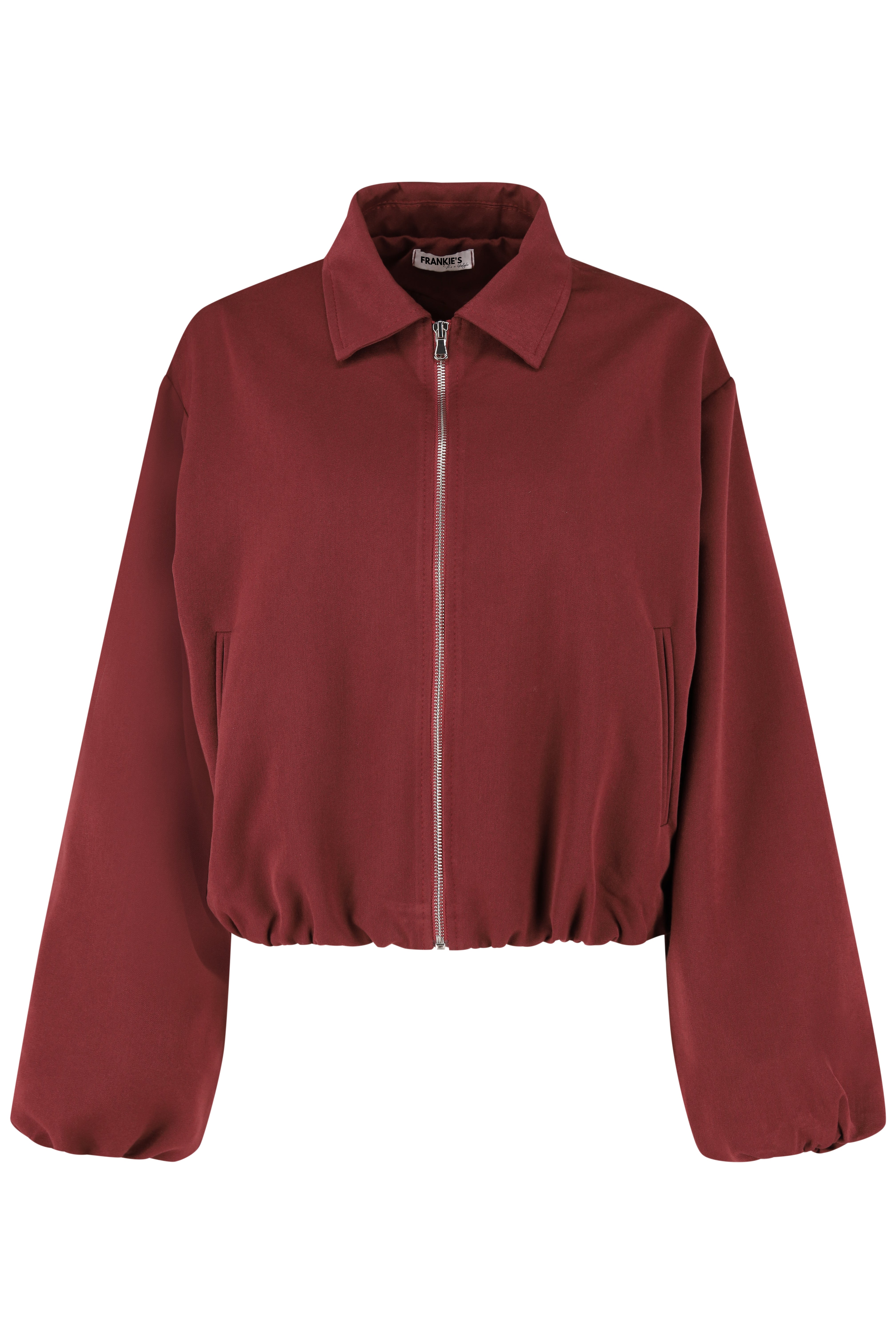 Zip-Through Cropped Jacket- Bordeaux