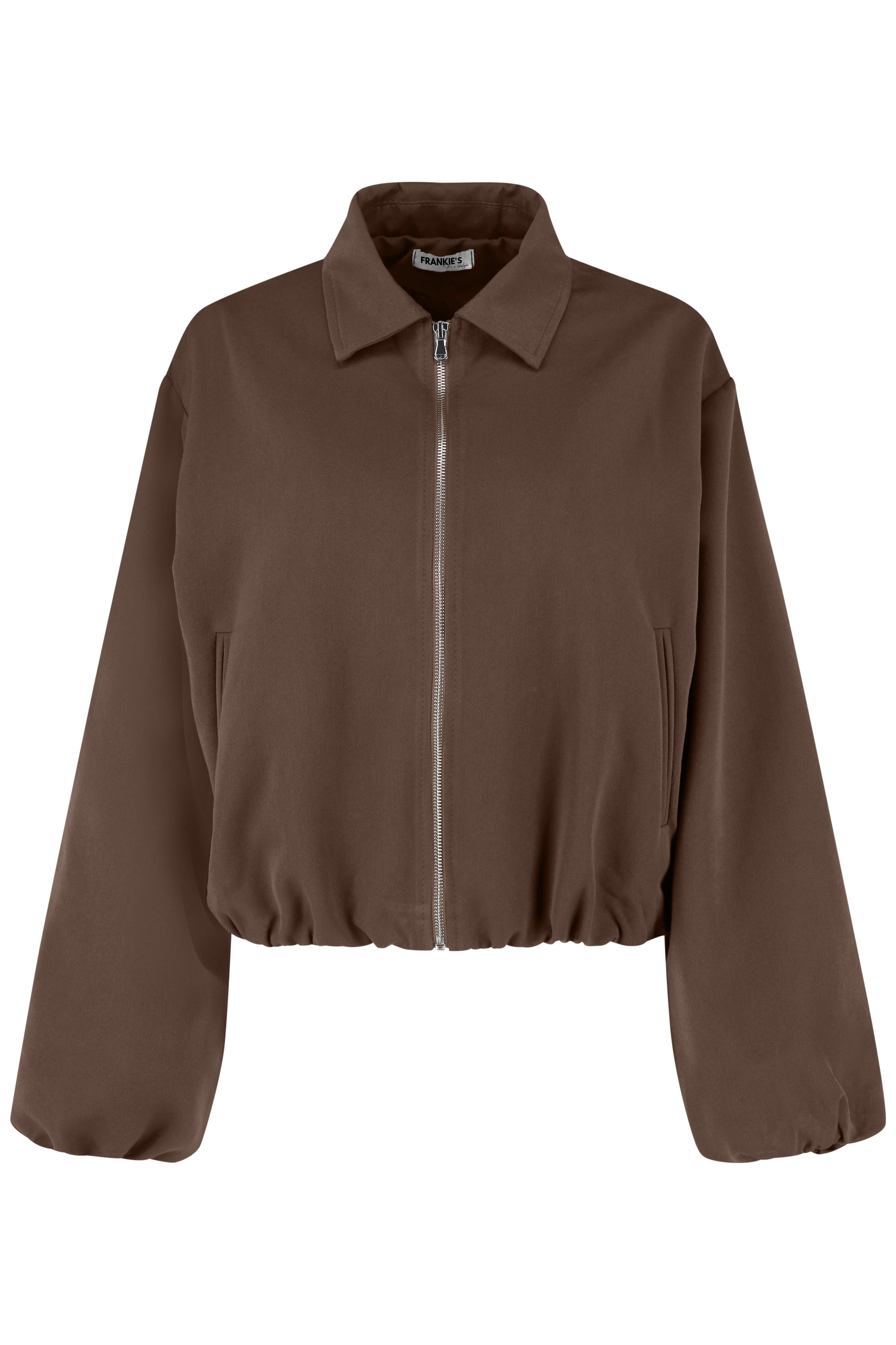 Zip-Through Cropped Jacket - Brown