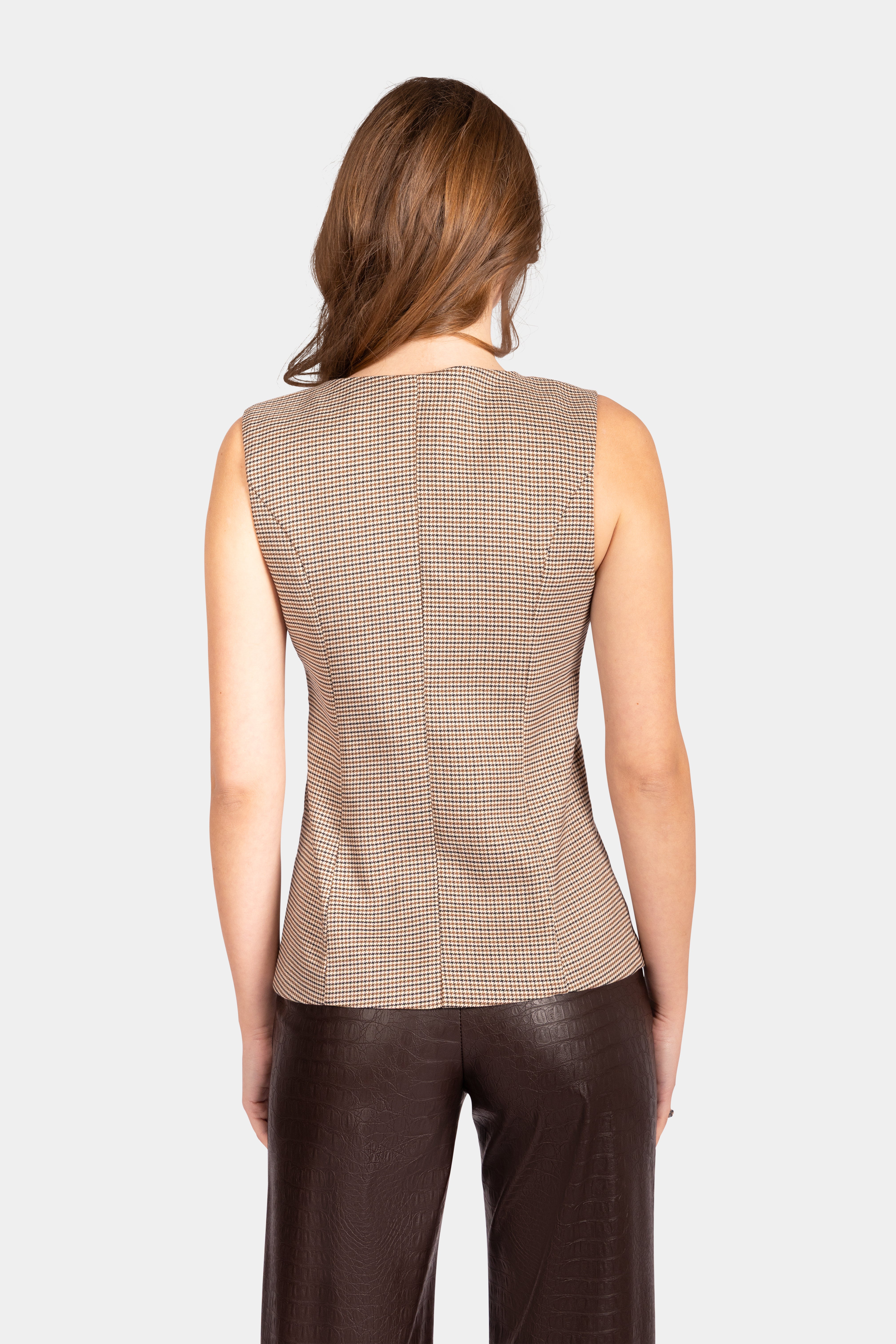 Weste mit Micro-Karo – Braun