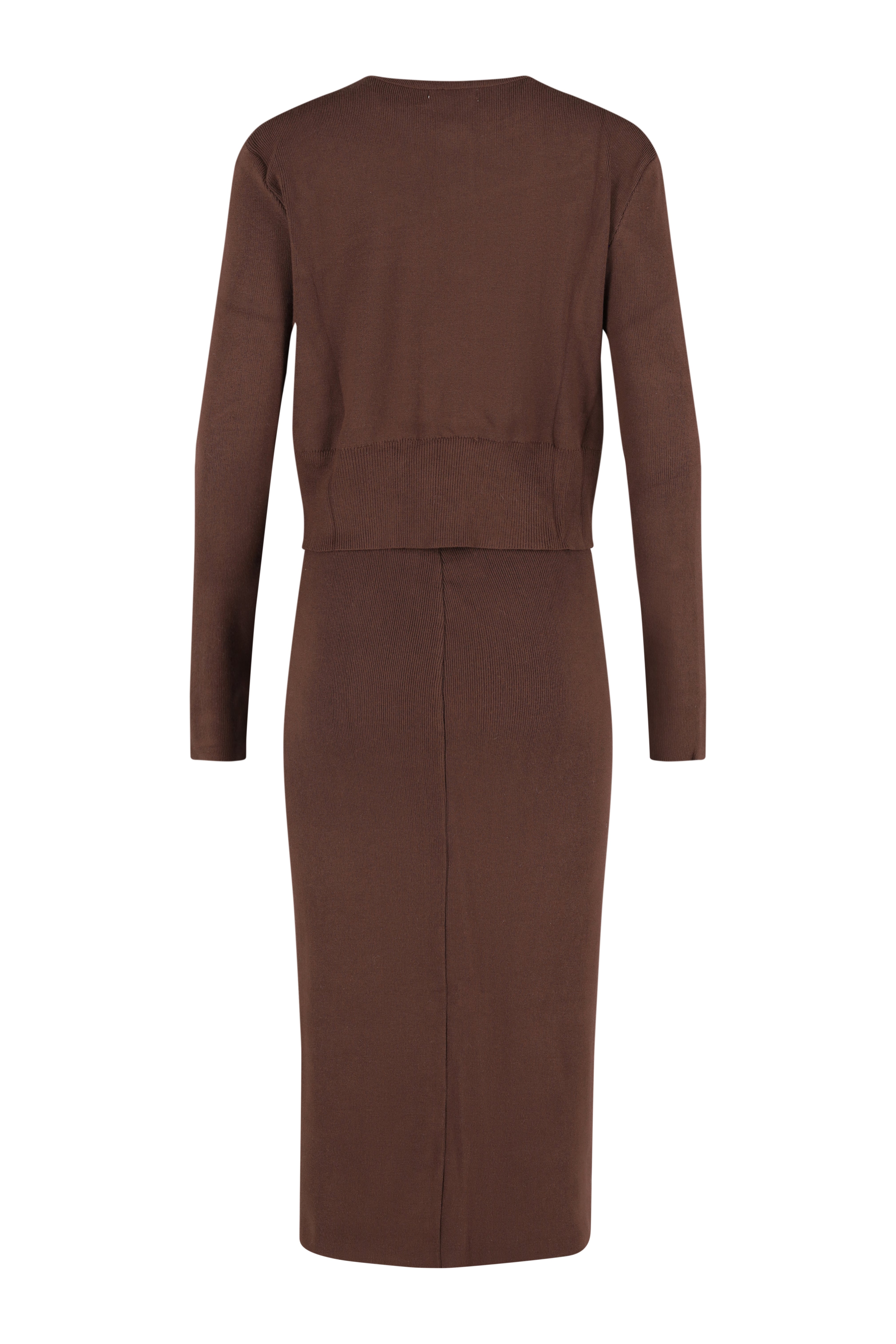 Knitted Cardigan & Midi Shirt Set - Brown